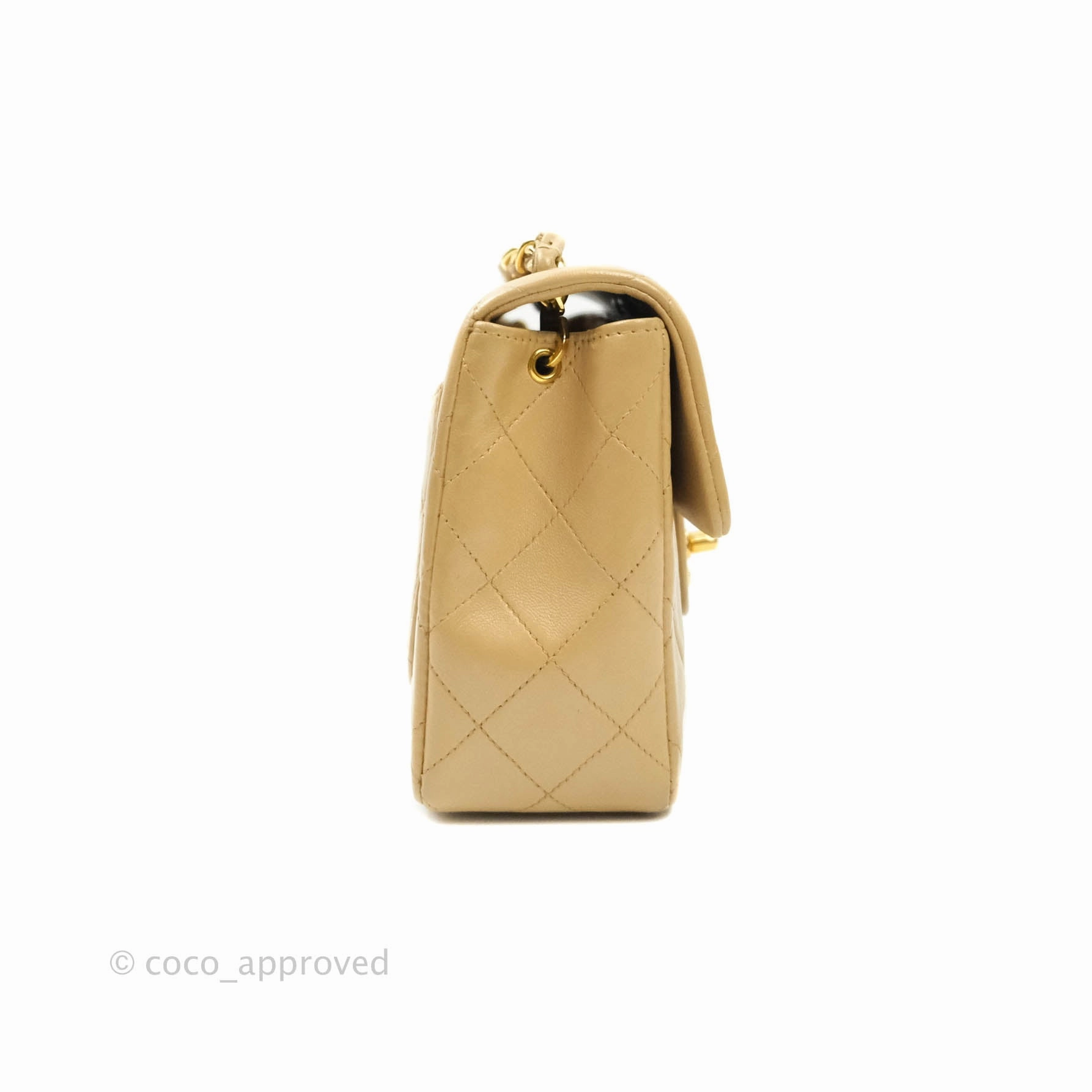 Chanel Mini Square Beige Lambskin 24K Gold Hardware