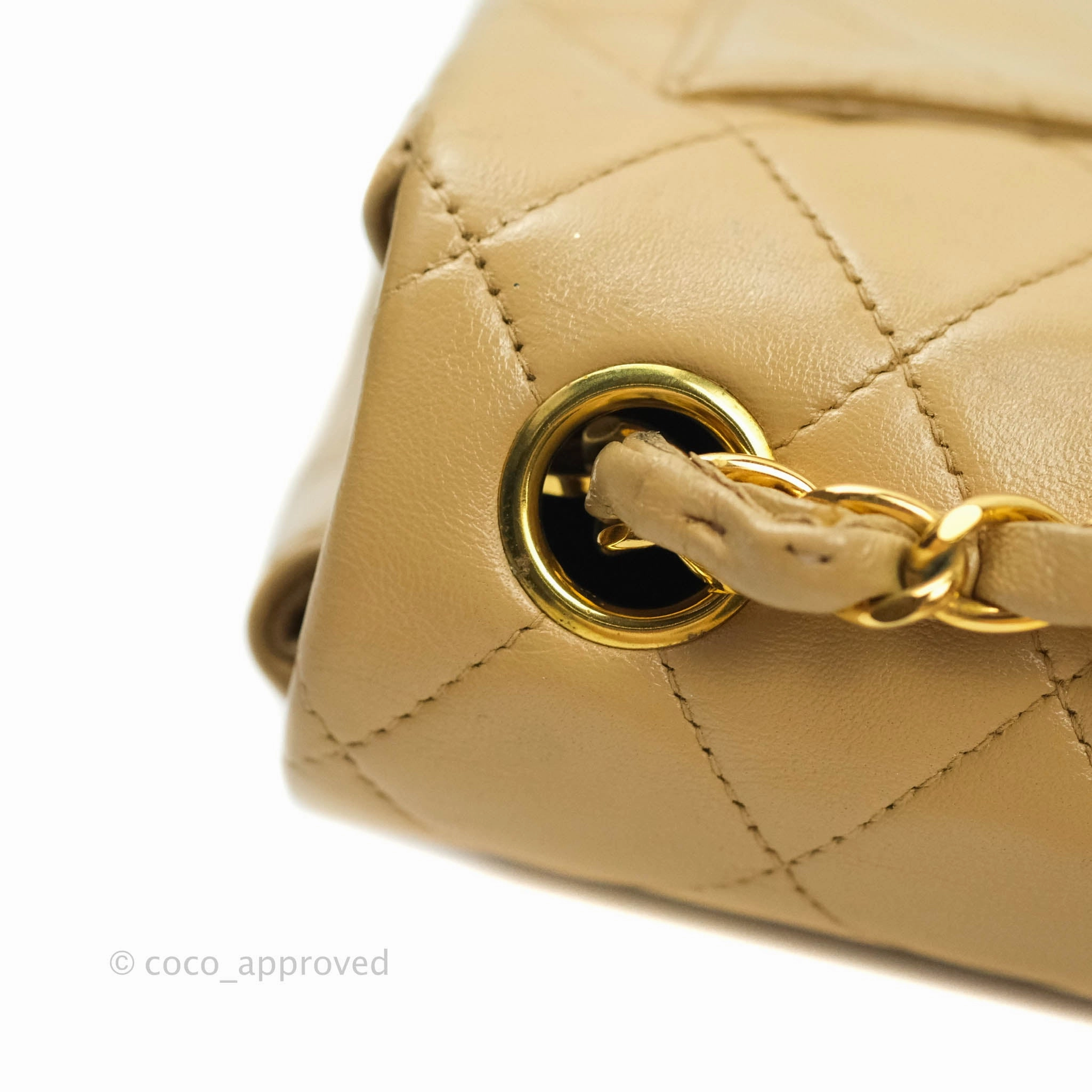 Chanel Mini Square Beige Lambskin 24K Gold Hardware