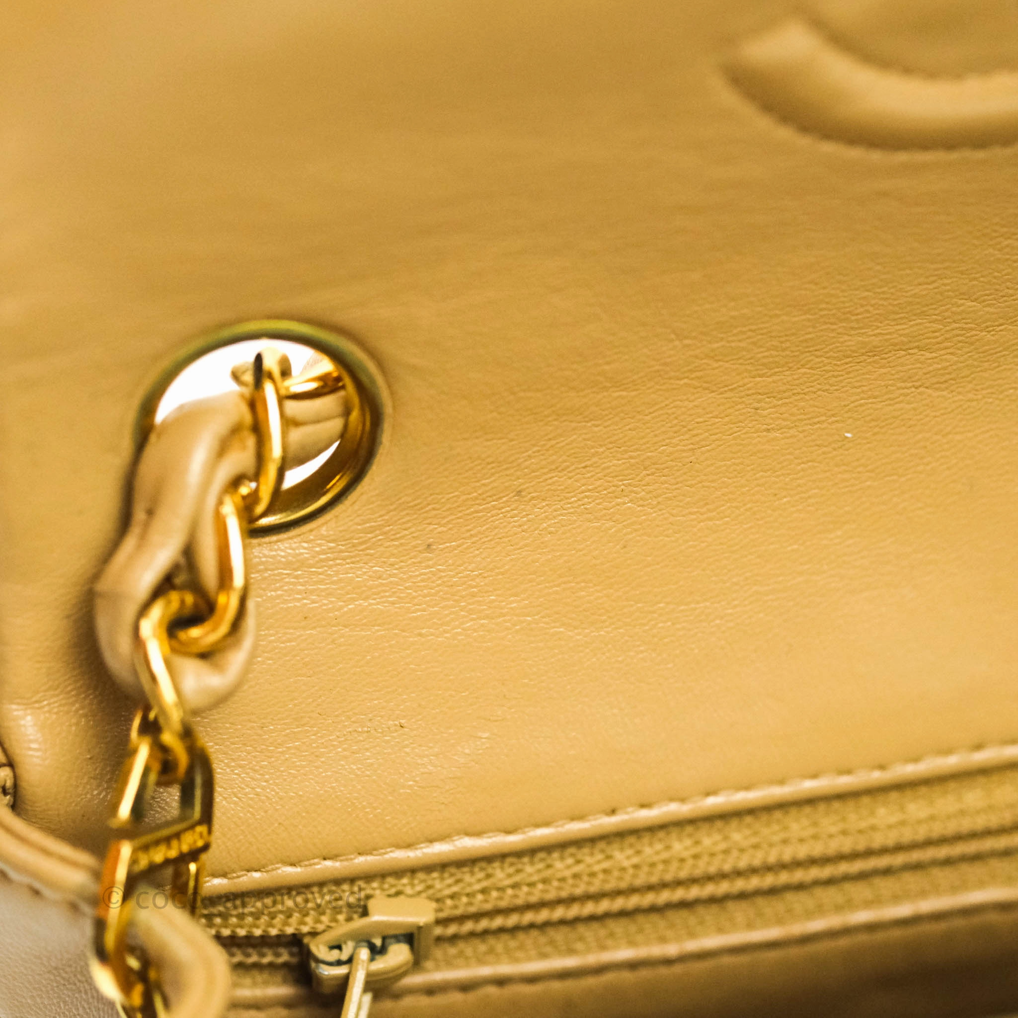 Chanel Mini Square Beige Lambskin 24K Gold Hardware