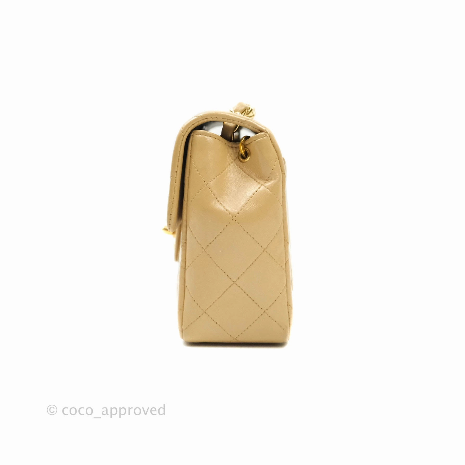 Chanel Mini Square Beige Lambskin 24K Gold Hardware