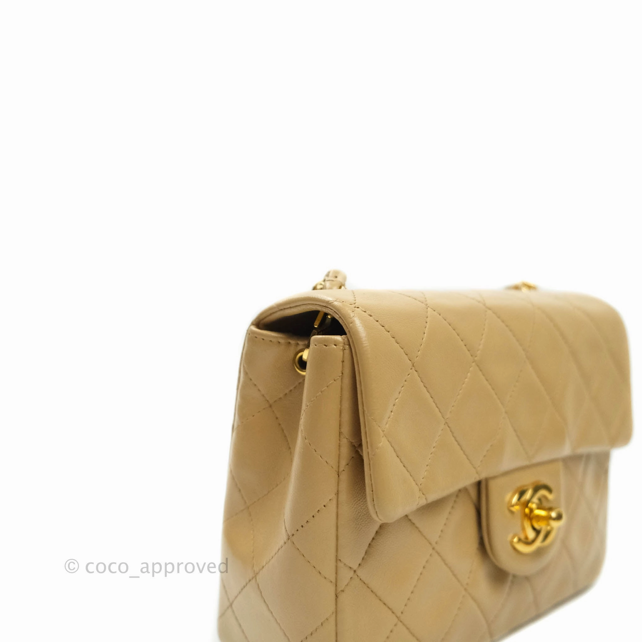 Chanel Mini Square Beige Lambskin 24K Gold Hardware