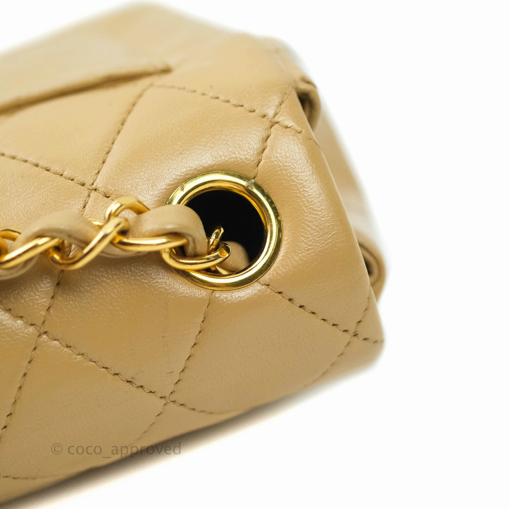 Chanel Mini Square Beige Lambskin 24K Gold Hardware