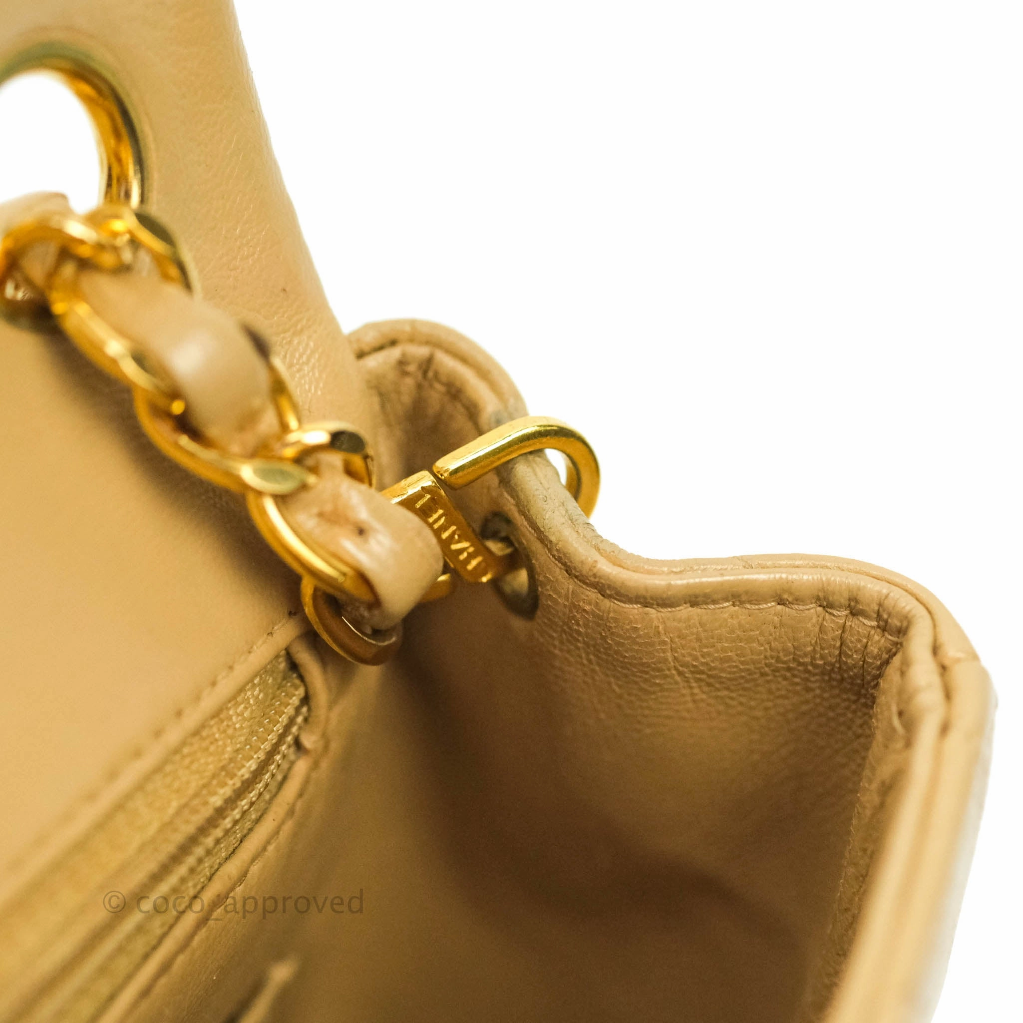 Chanel Mini Square Beige Lambskin 24K Gold Hardware