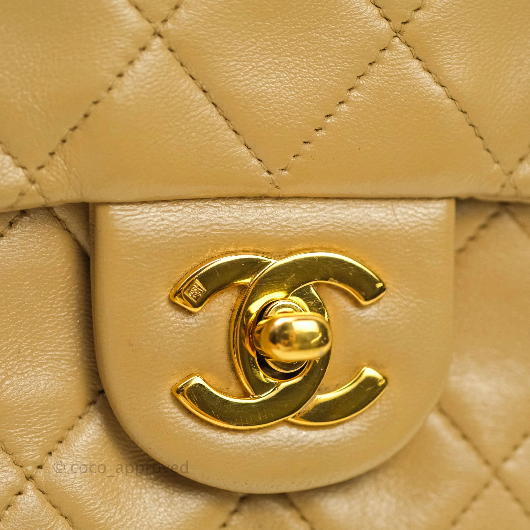 Chanel Mini Square Beige Lambskin 24K Gold Hardware