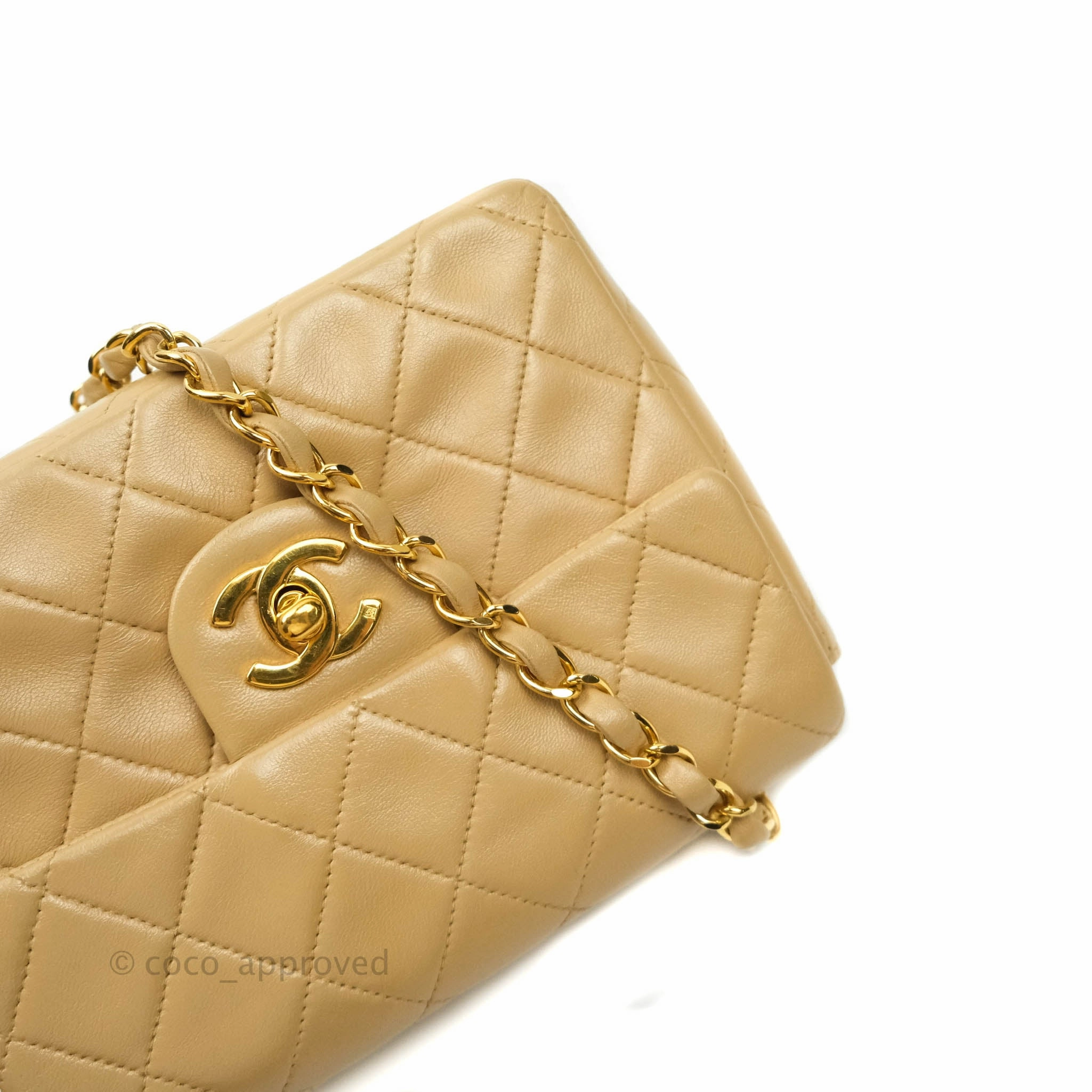 Chanel Mini Square Beige Lambskin 24K Gold Hardware