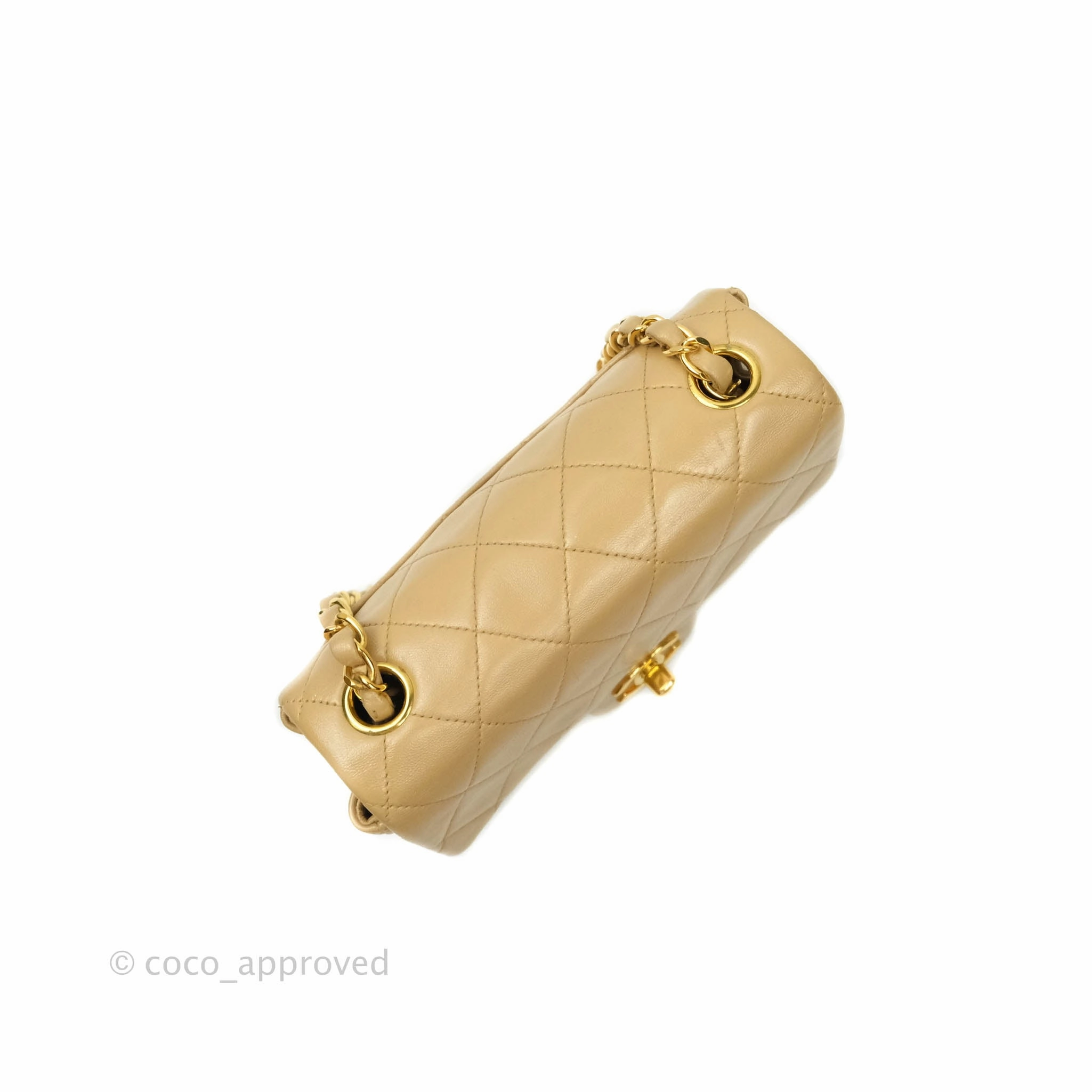 Chanel Mini Square Beige Lambskin 24K Gold Hardware