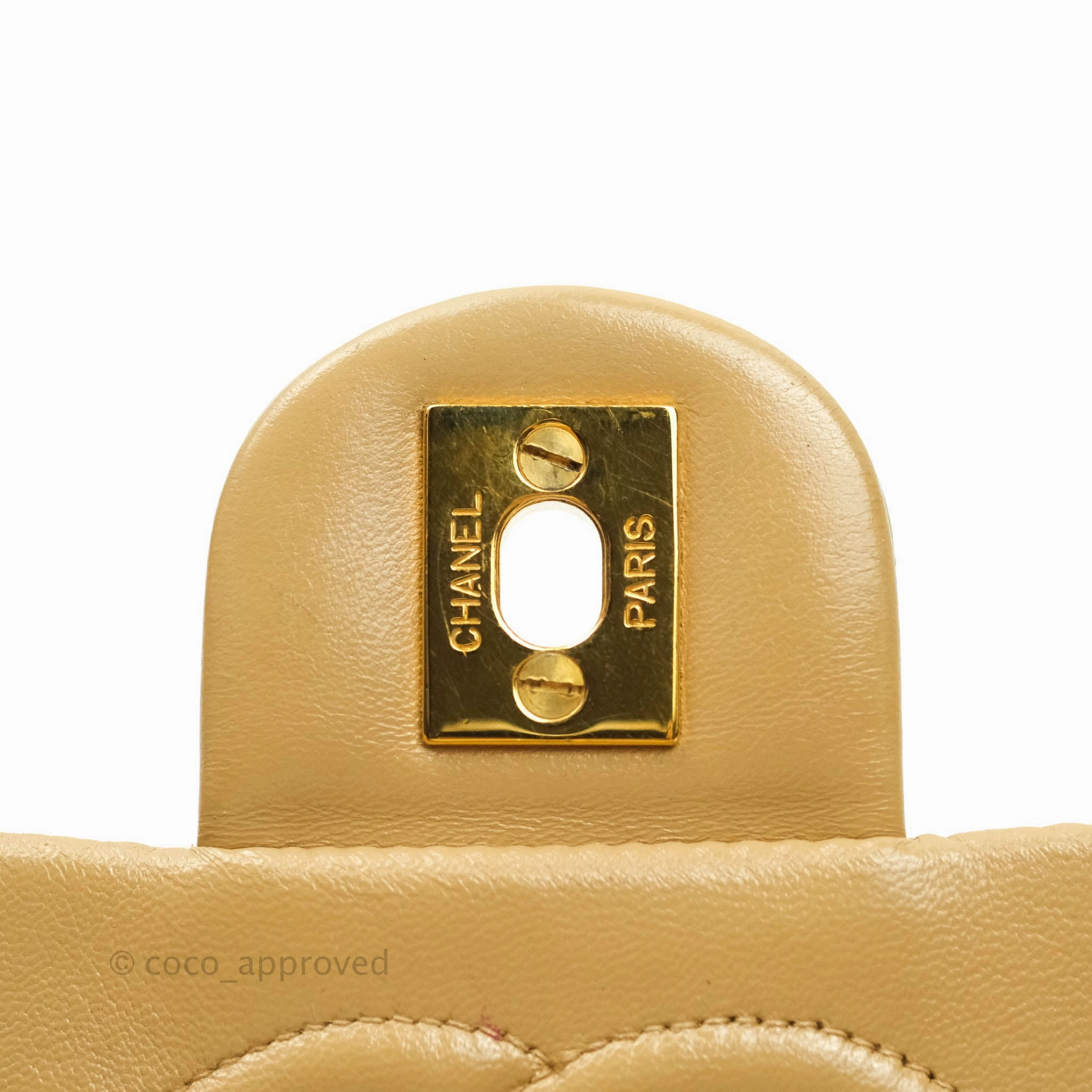 Chanel Mini Square Beige Lambskin 24K Gold Hardware