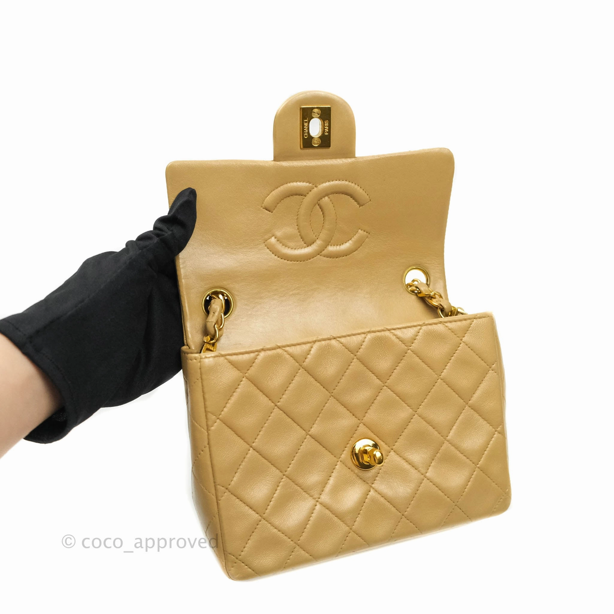 Chanel Mini Square Beige Lambskin 24K Gold Hardware
