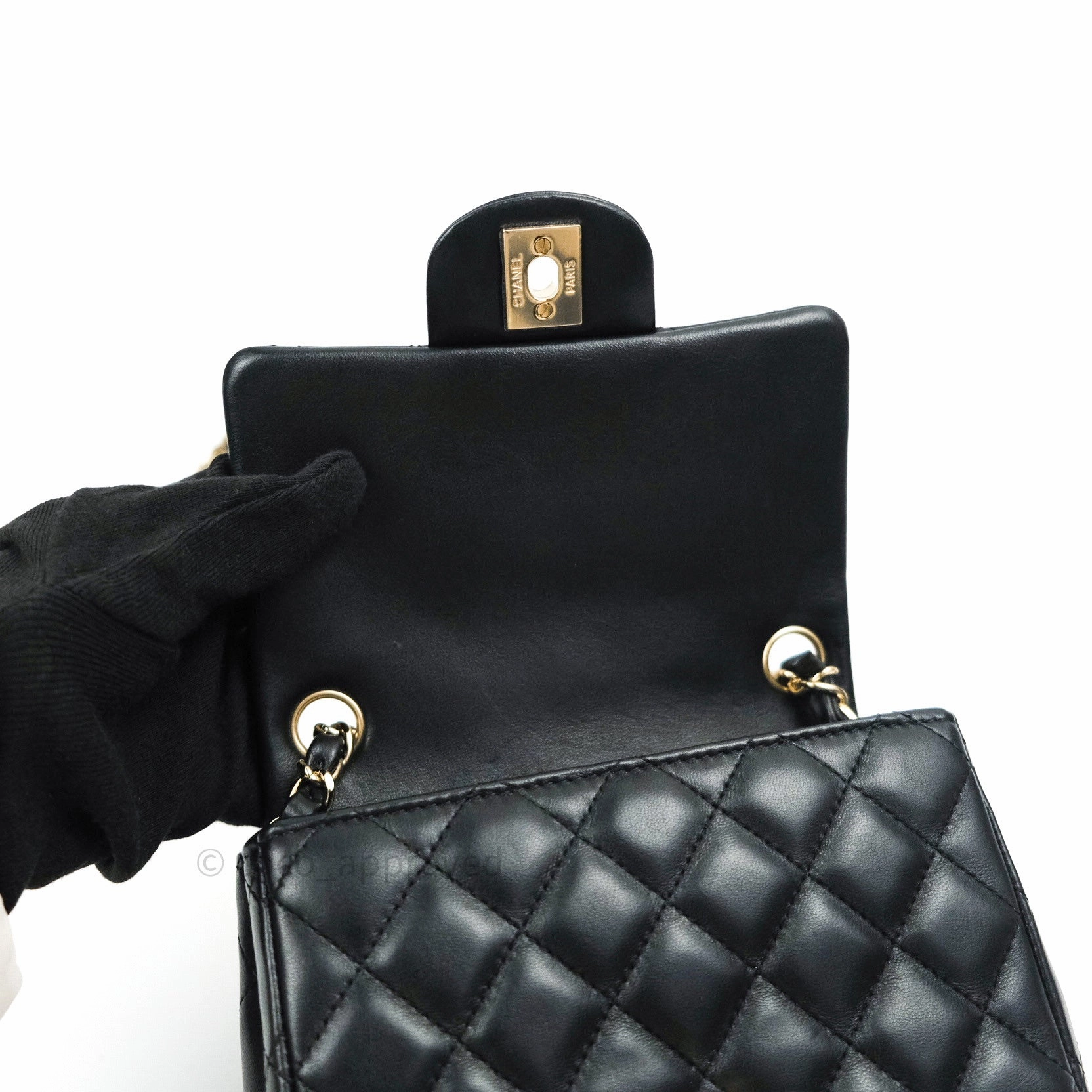 Chanel Mini Square Black Lambskin Gold Hardware