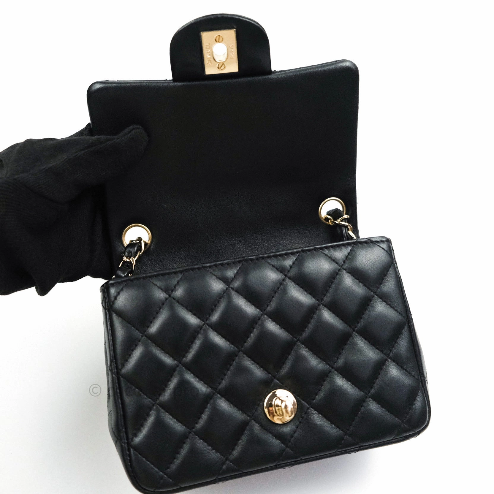 Chanel Mini Square Black Lambskin Gold Hardware