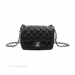 Chanel Mini Square Black Lambskin Silver Hardware
