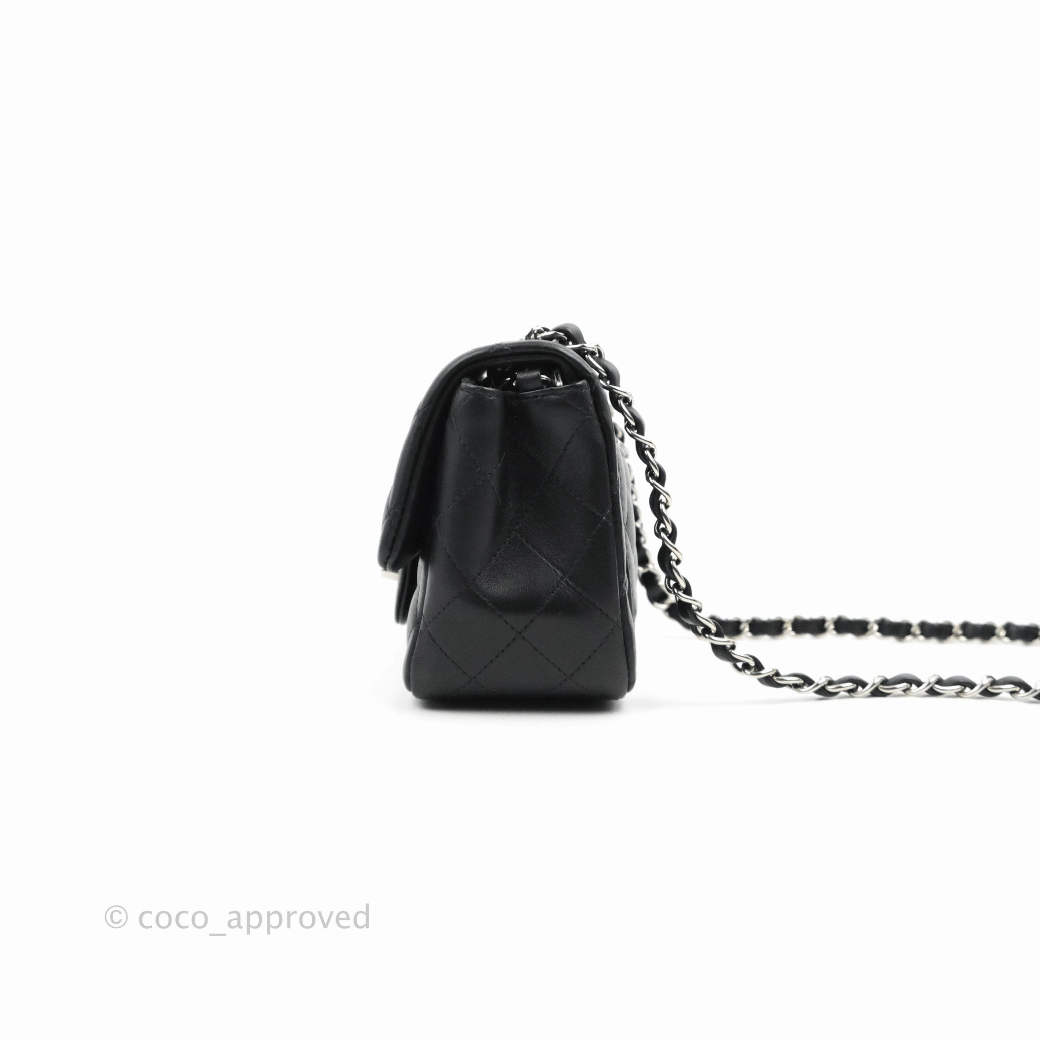 Chanel Mini Square Black Lambskin Silver Hardware