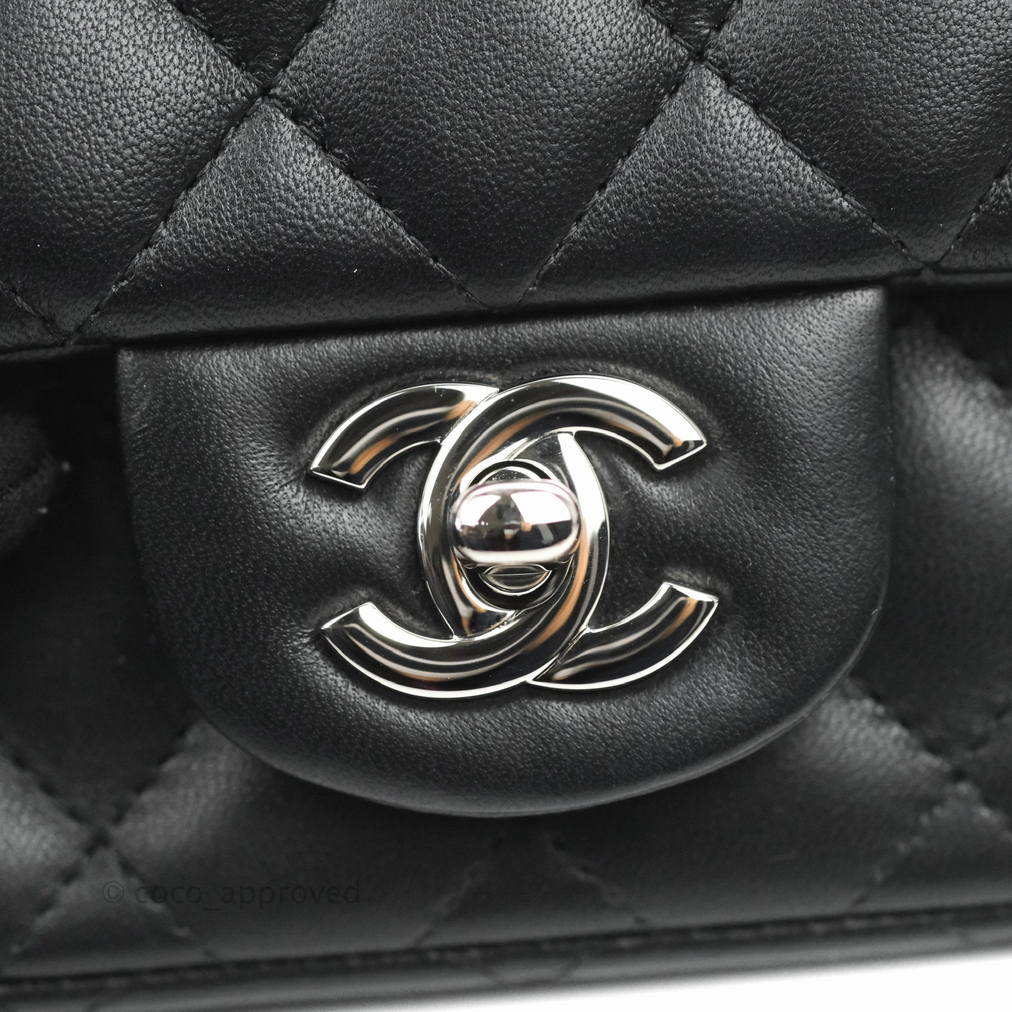 Chanel Mini Square Black Lambskin Silver Hardware