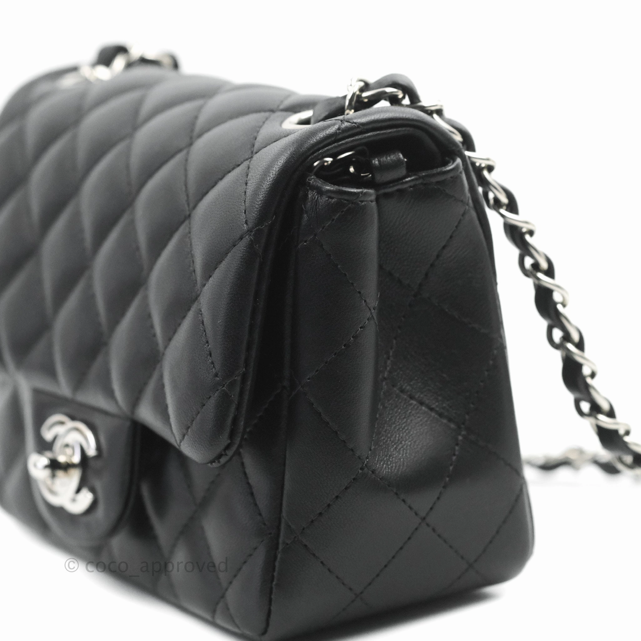 Chanel Mini Square Black Lambskin Silver Hardware
