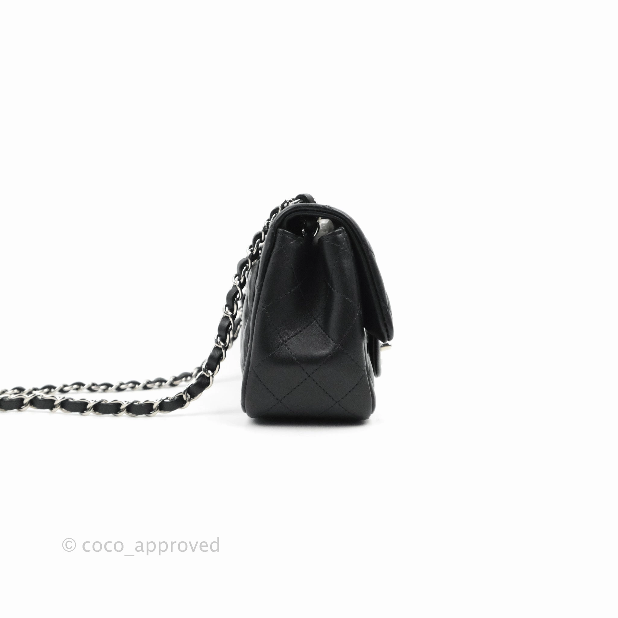 Chanel Mini Square Black Lambskin Silver Hardware