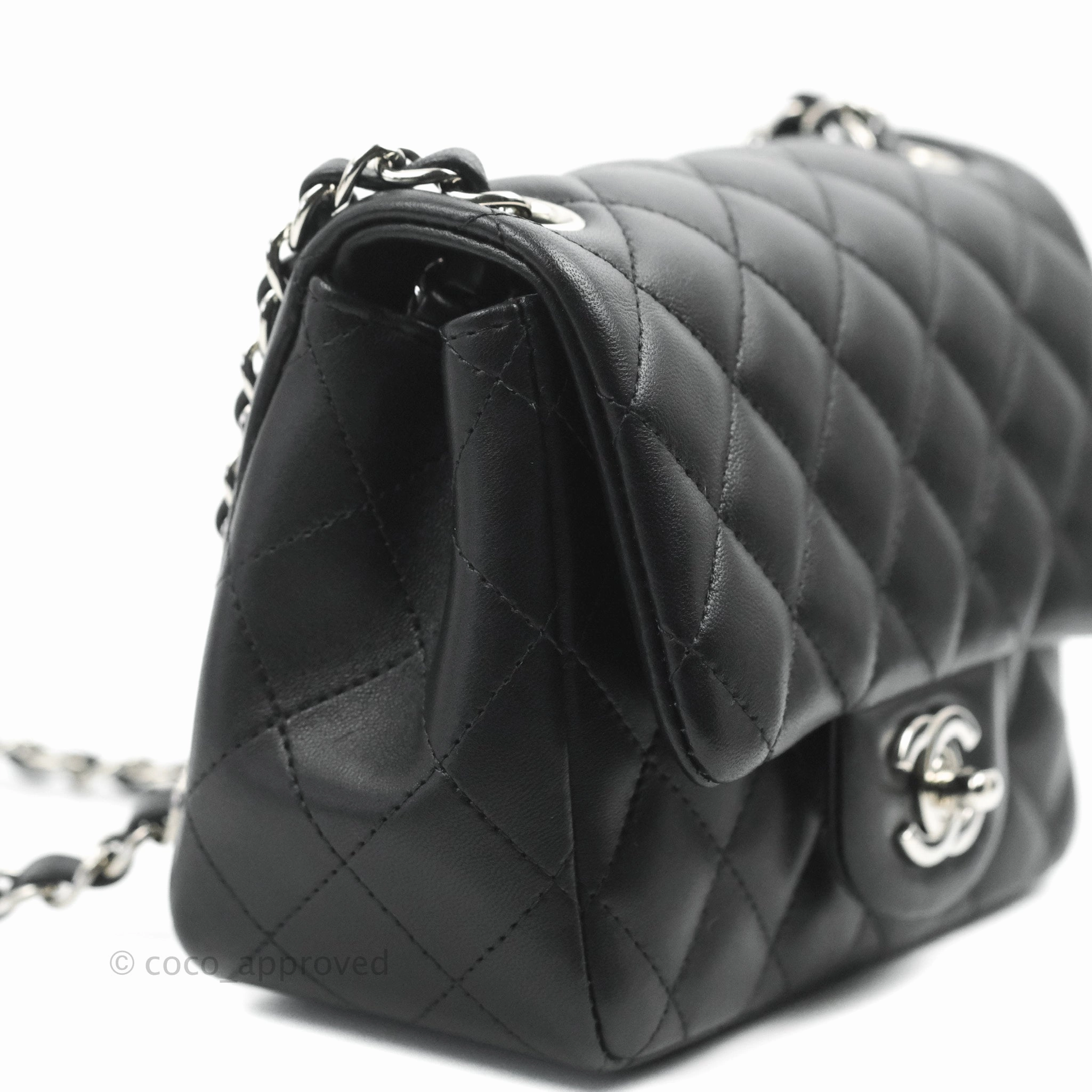 Chanel Mini Square Black Lambskin Silver Hardware