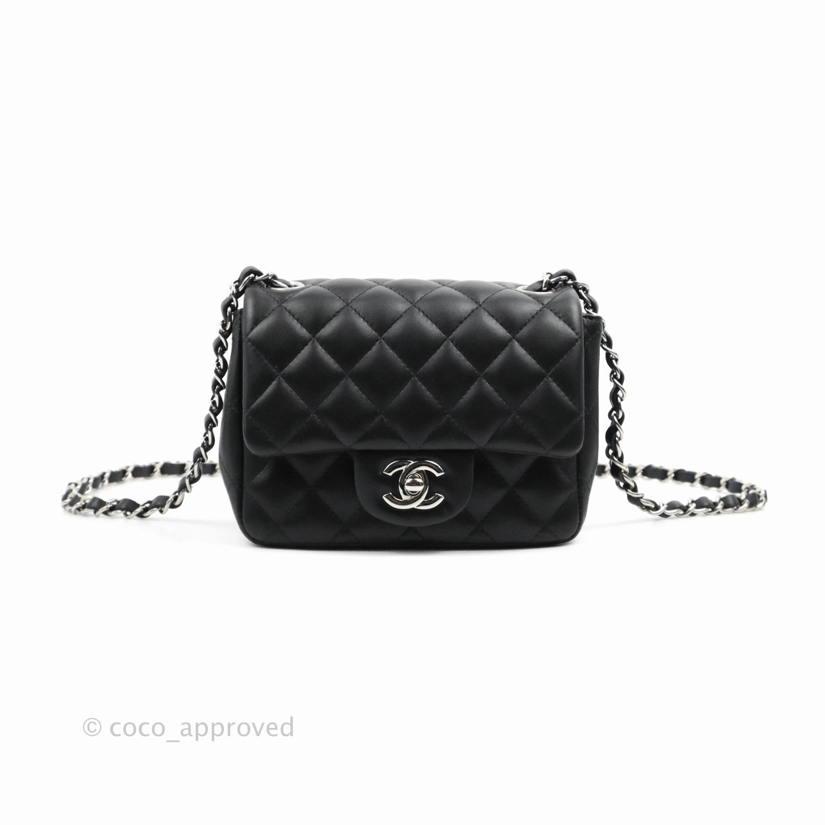 Chanel Mini Square Black Lambskin Silver Hardware