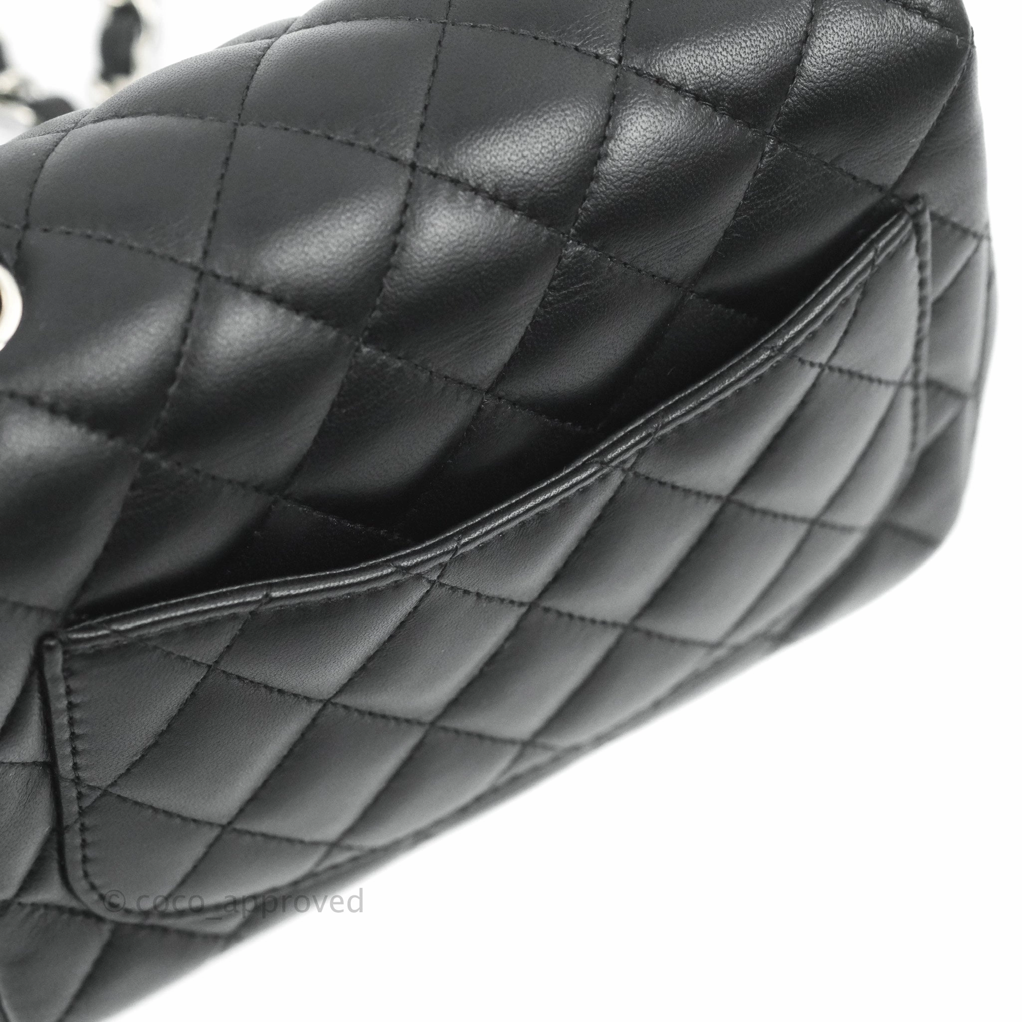 Chanel Mini Square Black Lambskin Silver Hardware