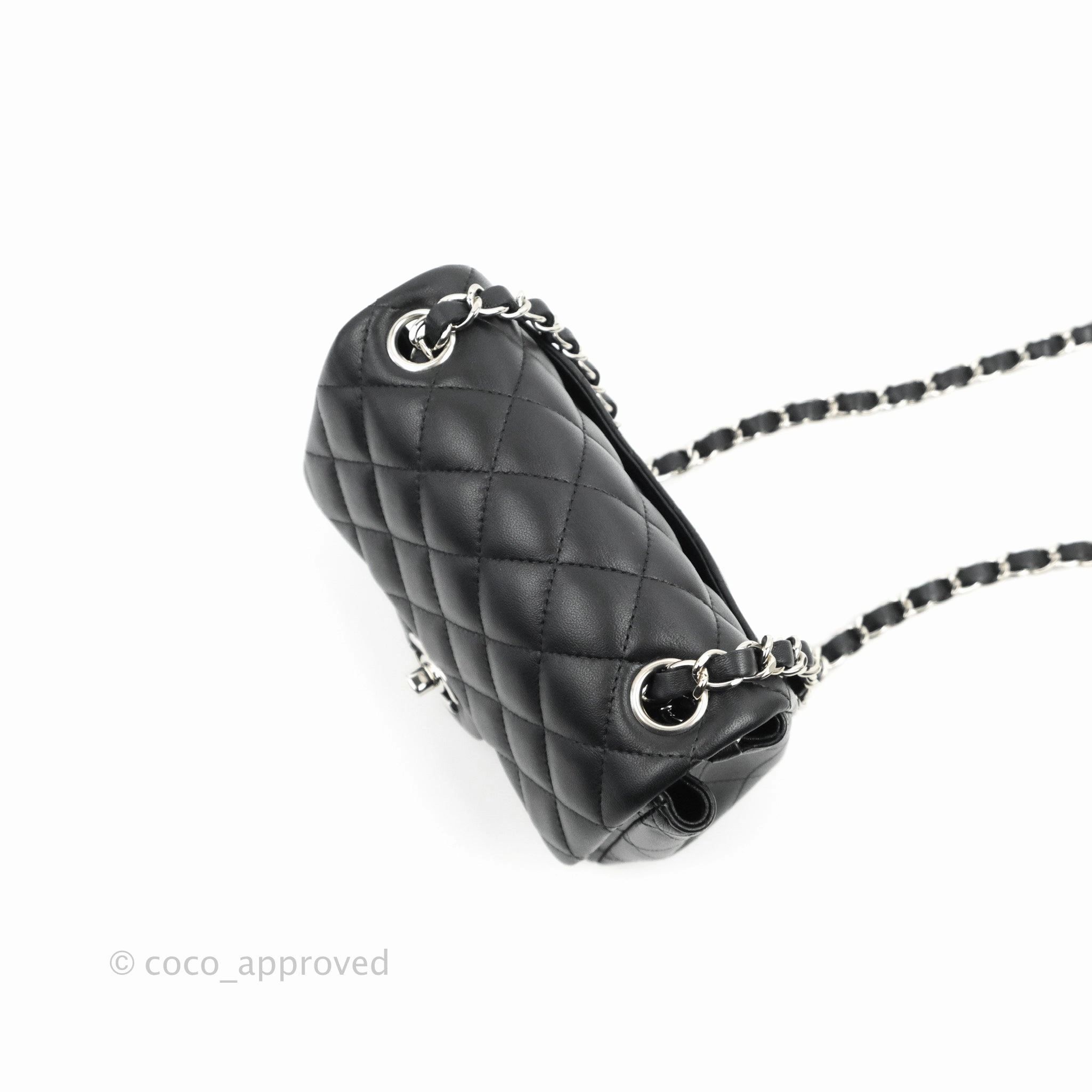 Chanel Mini Square Black Lambskin Silver Hardware