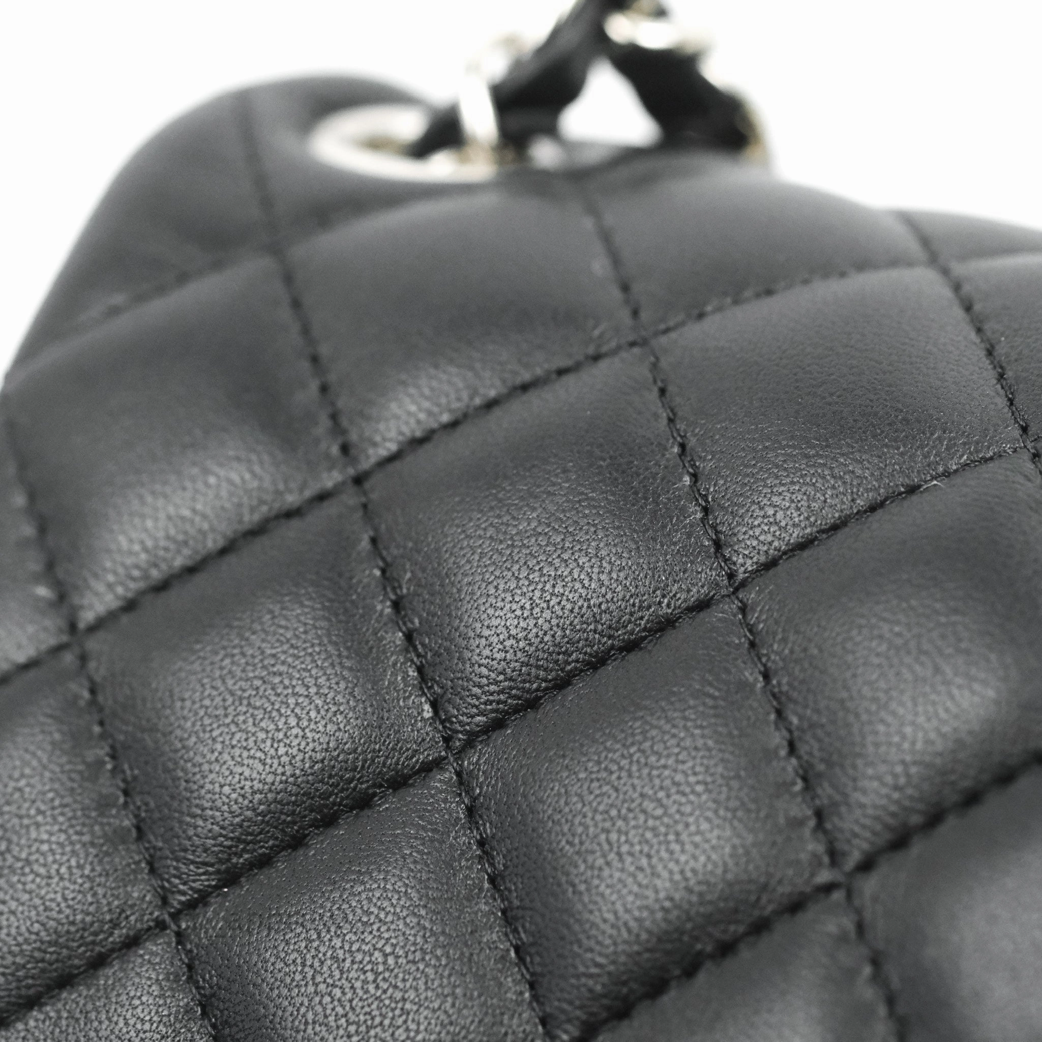 Chanel Mini Square Black Lambskin Silver Hardware