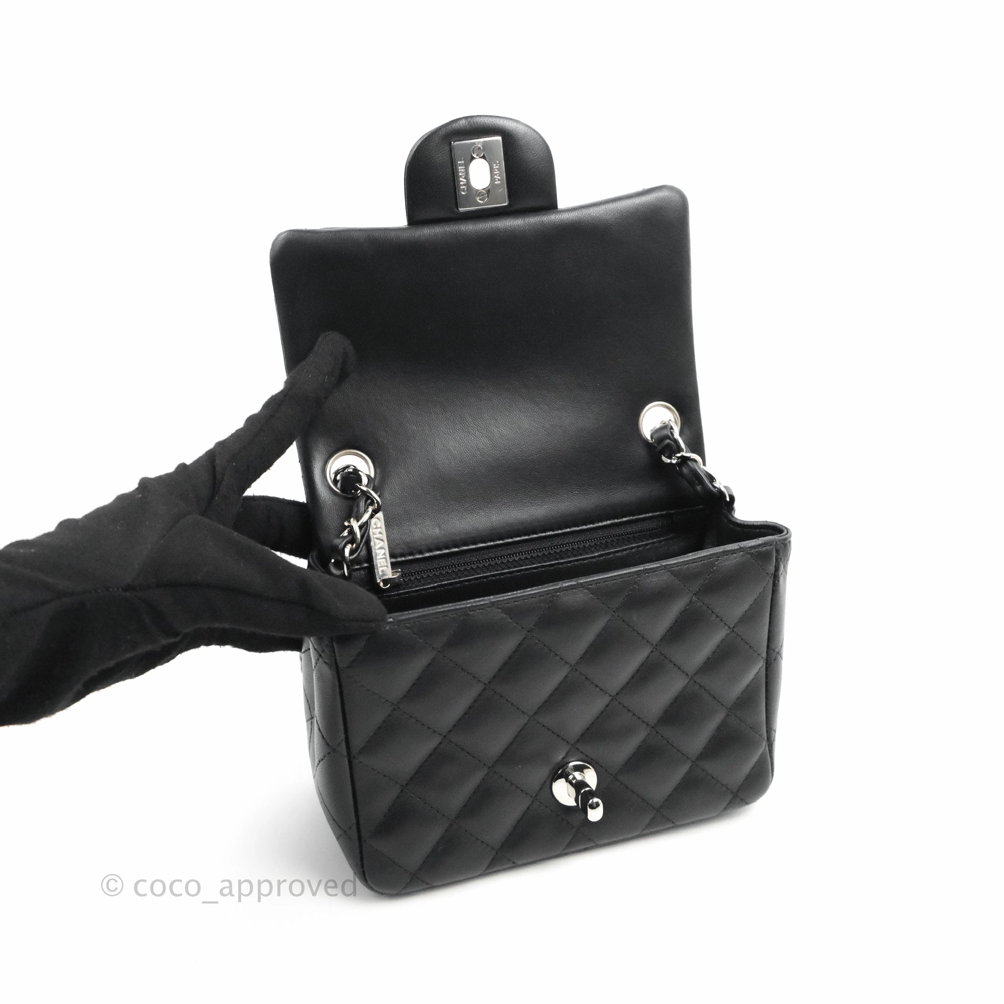 Chanel Mini Square Black Lambskin Silver Hardware