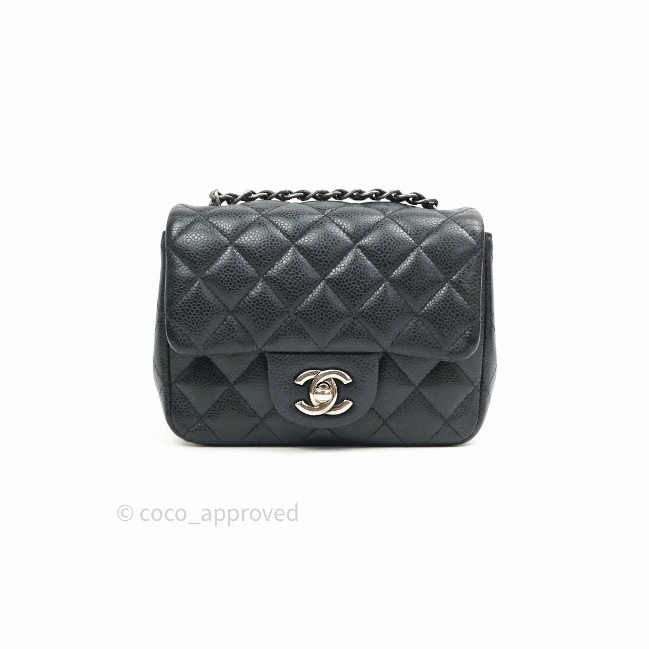 Chanel Mini Square Black Quilted Caviar Ruthenium Hardware