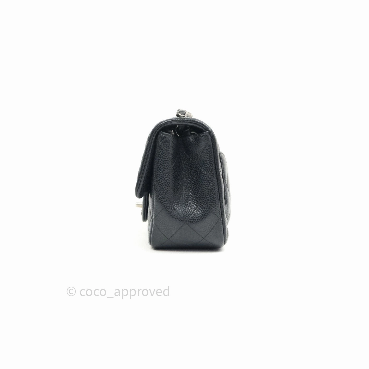 Chanel Mini Square Black Quilted Caviar Ruthenium Hardware
