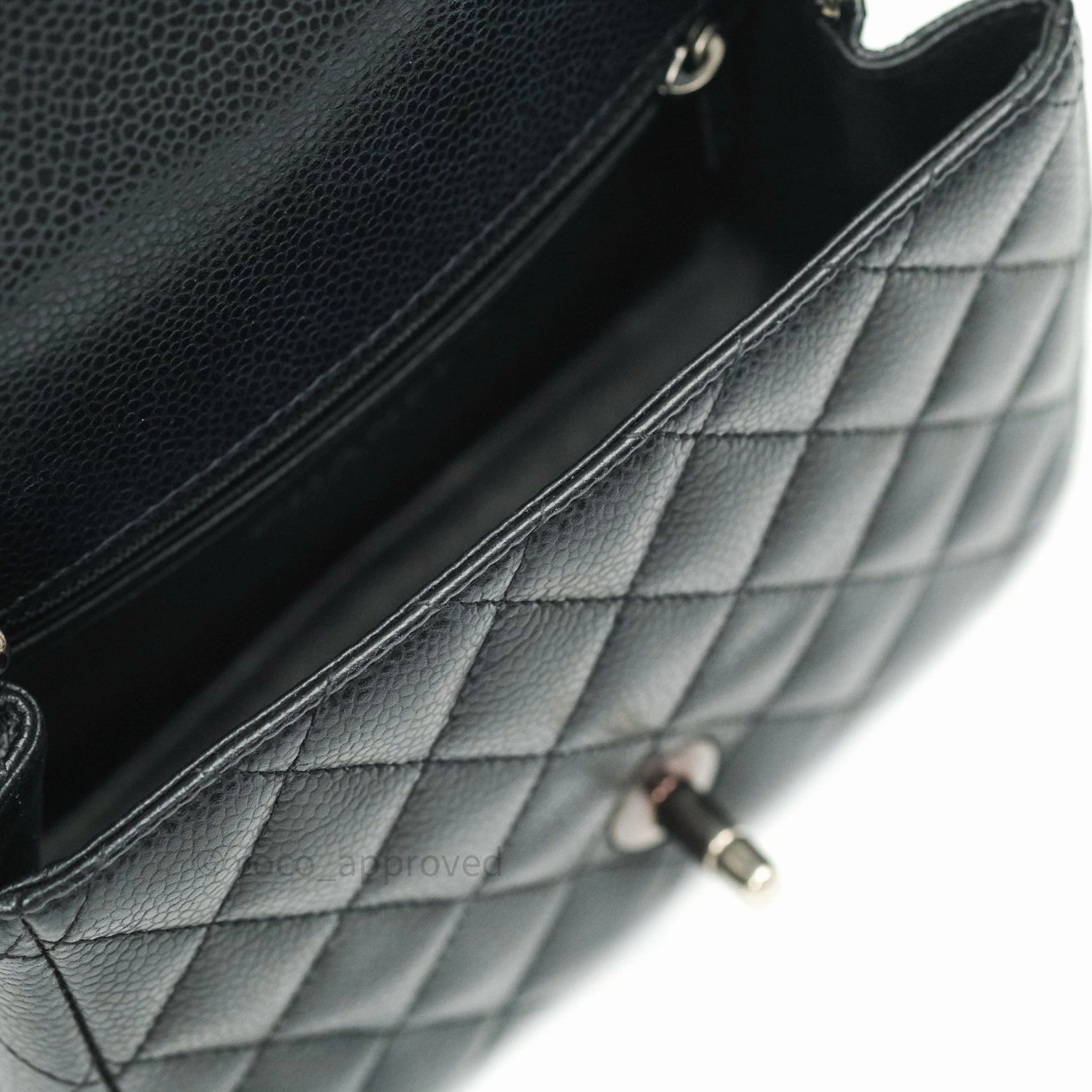 Chanel Mini Square Black Quilted Caviar Ruthenium Hardware