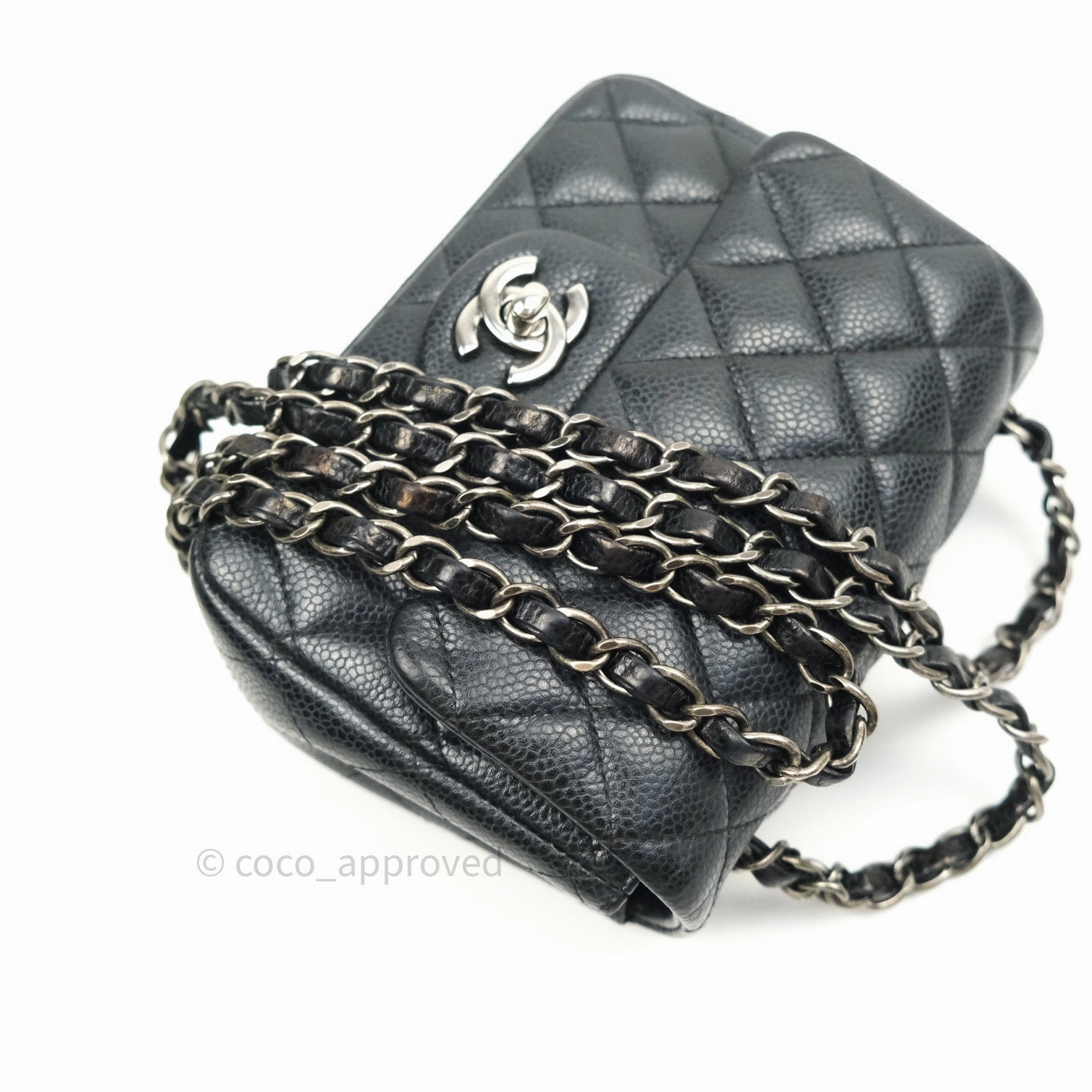 Chanel Mini Square Black Quilted Caviar Ruthenium Hardware