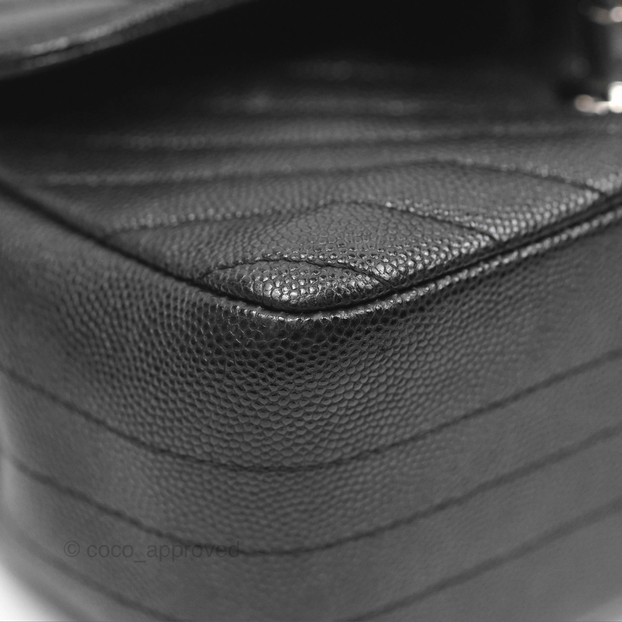 Chanel Mini Square Chevron Black Caviar Silver Hardware