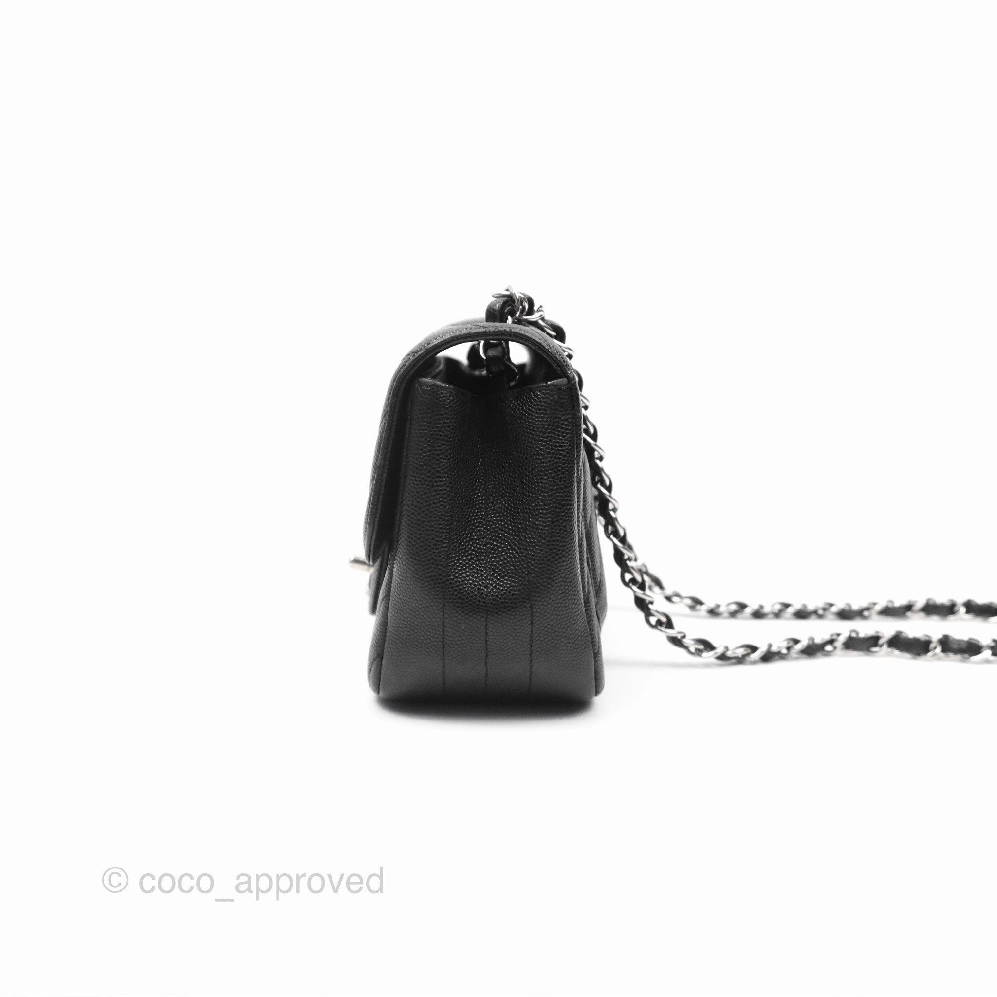 Chanel Mini Square Chevron Black Caviar Silver Hardware