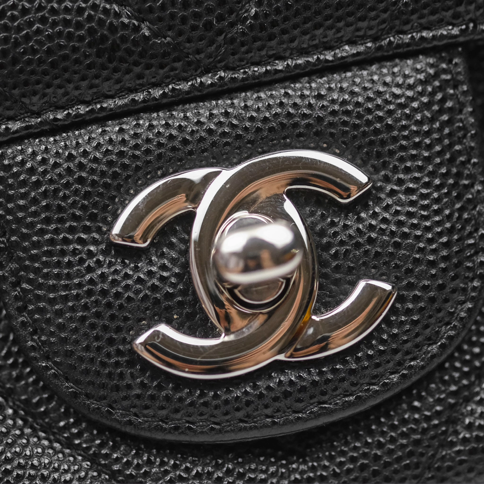 Chanel Mini Square Chevron Black Caviar Silver Hardware