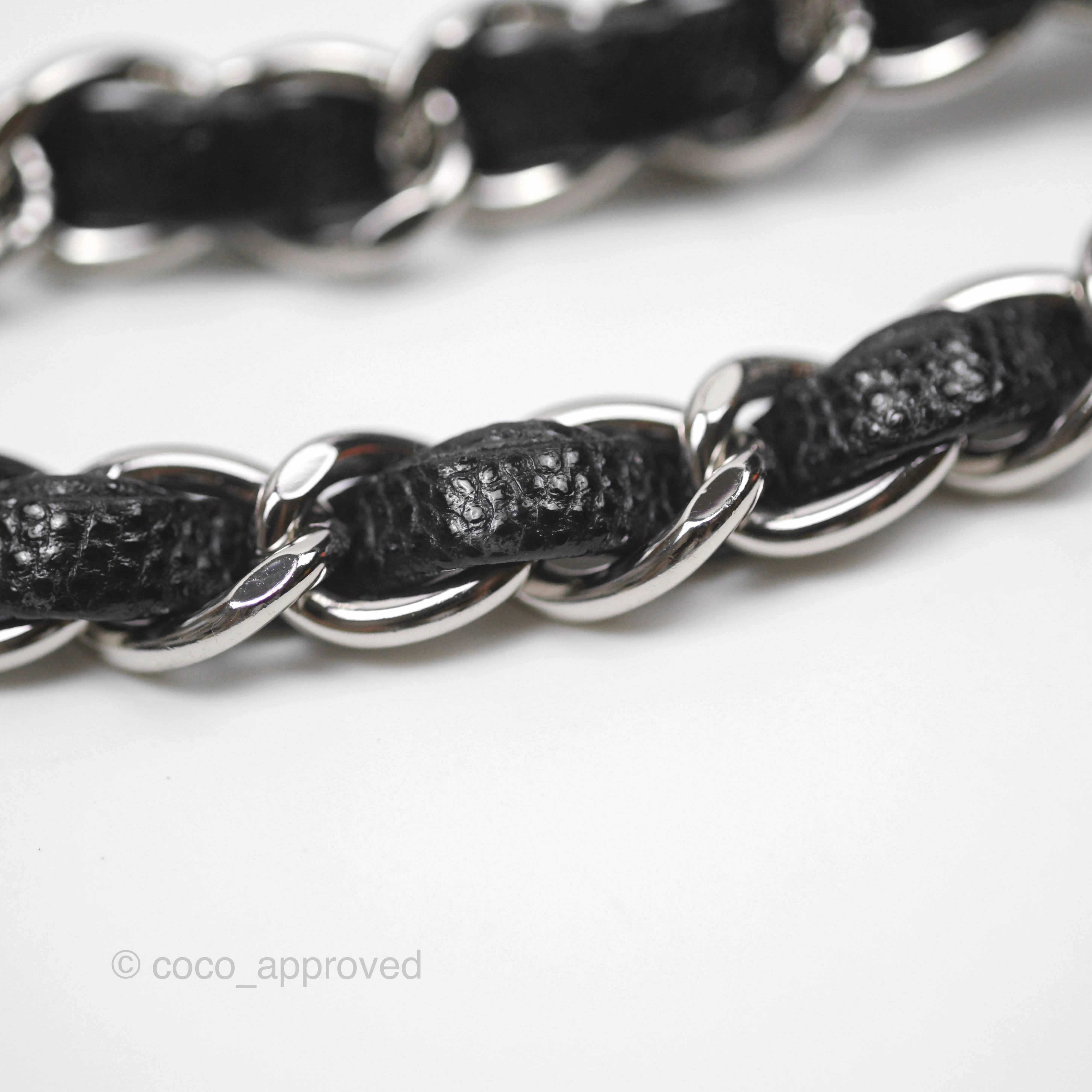 Chanel Mini Square Chevron Black Caviar Silver Hardware
