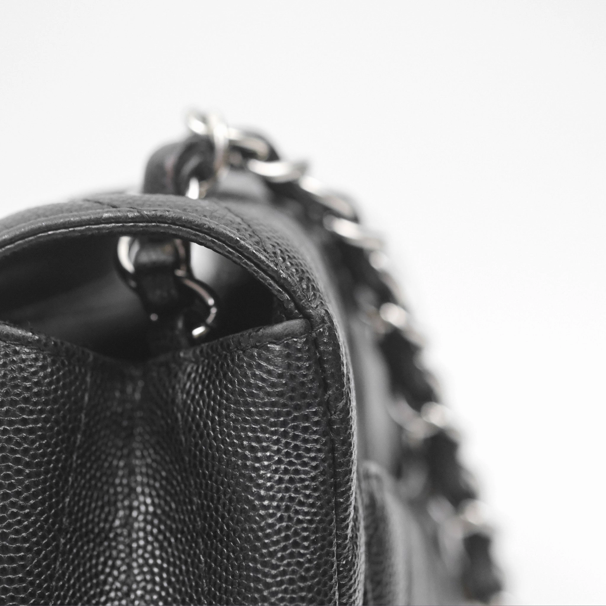 Chanel Mini Square Chevron Black Caviar Silver Hardware
