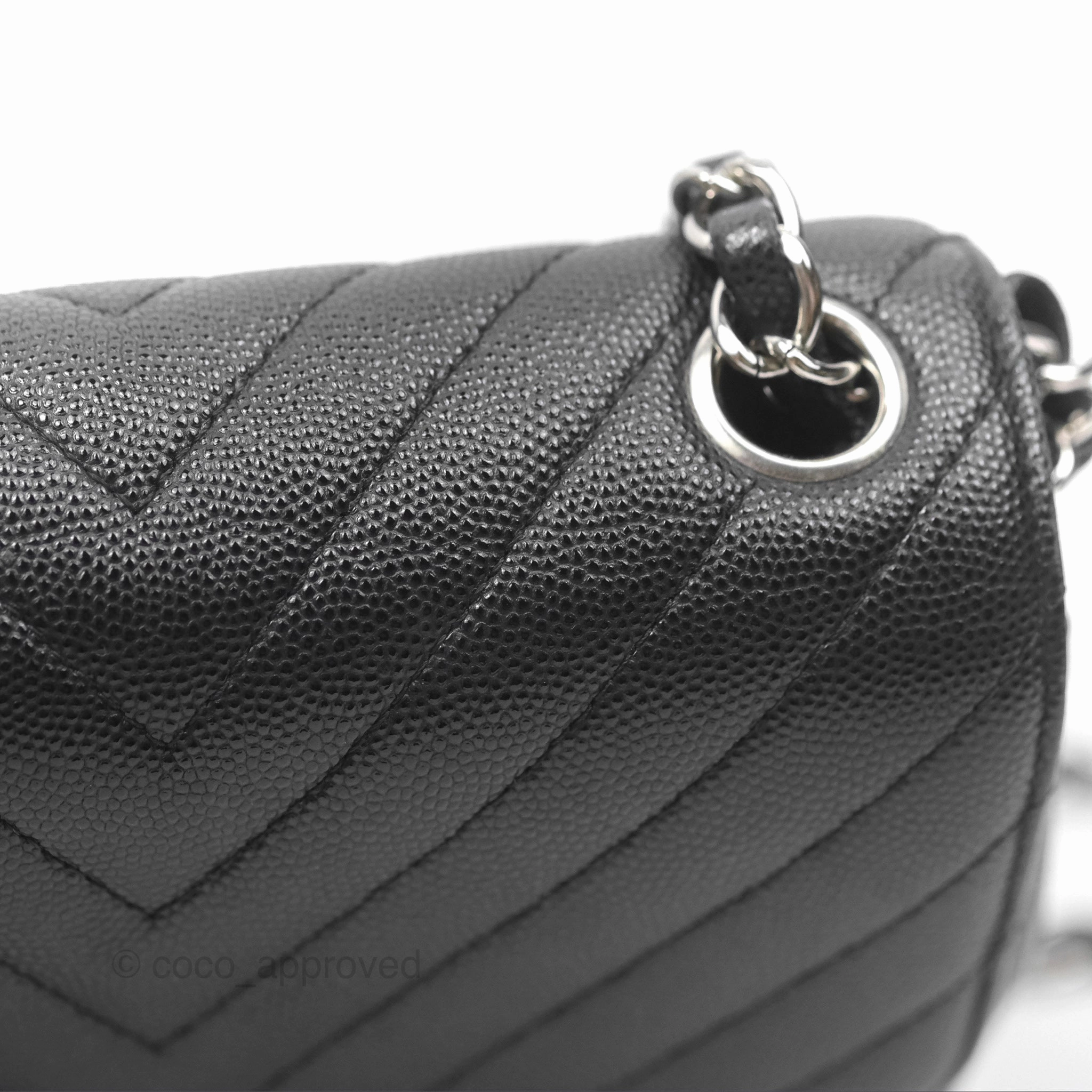 Chanel Mini Square Chevron Black Caviar Silver Hardware
