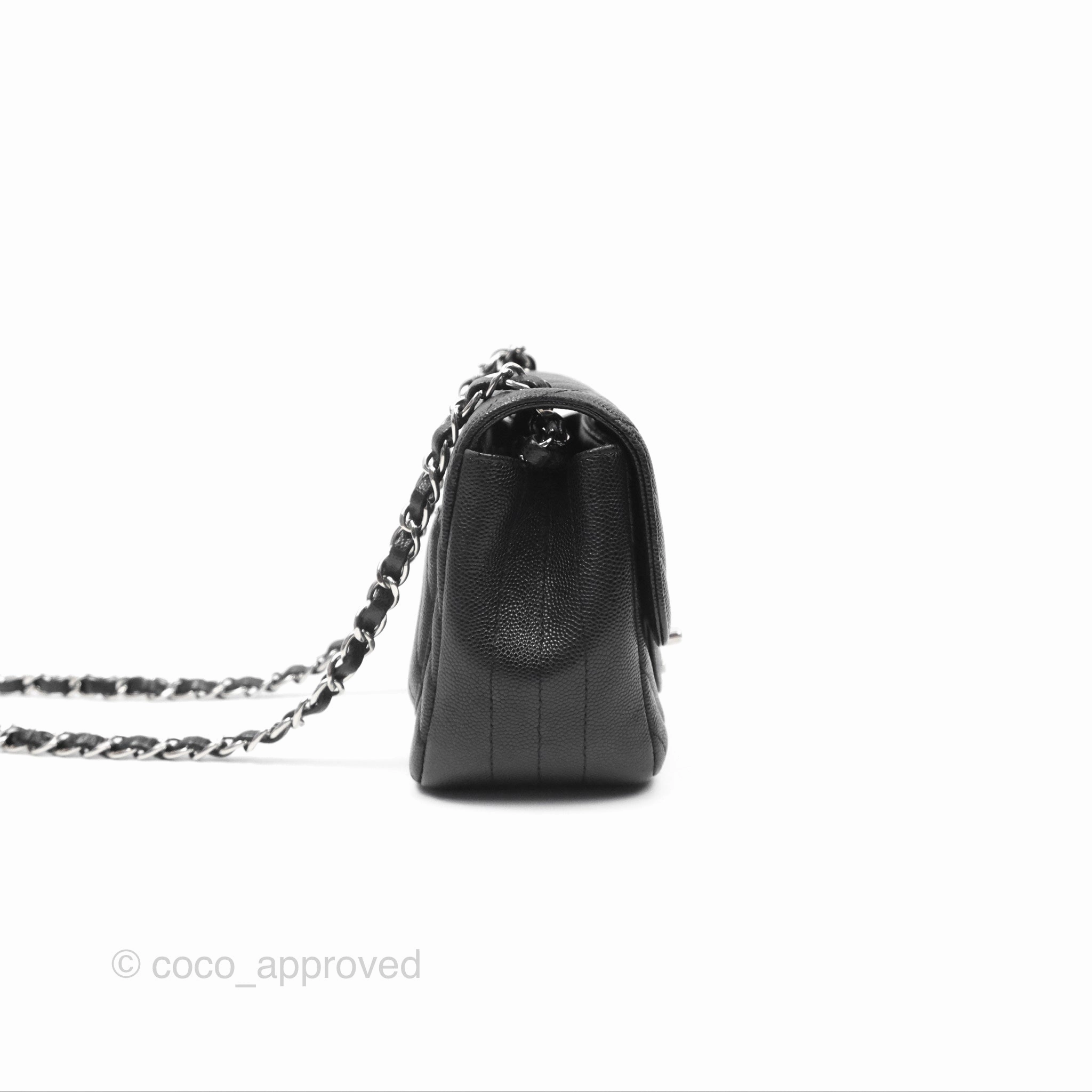 Chanel Mini Square Chevron Black Caviar Silver Hardware