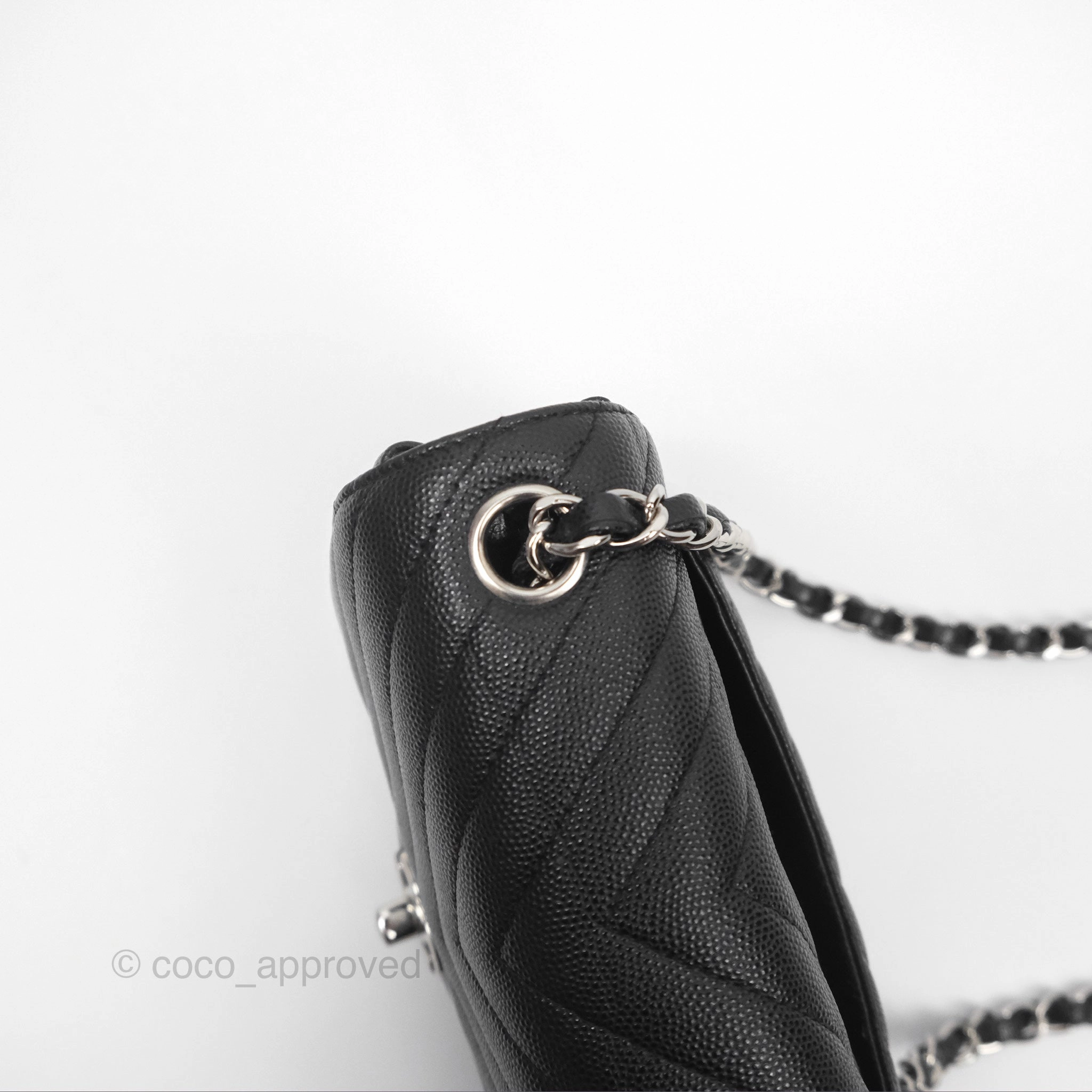 Chanel Mini Square Chevron Black Caviar Silver Hardware