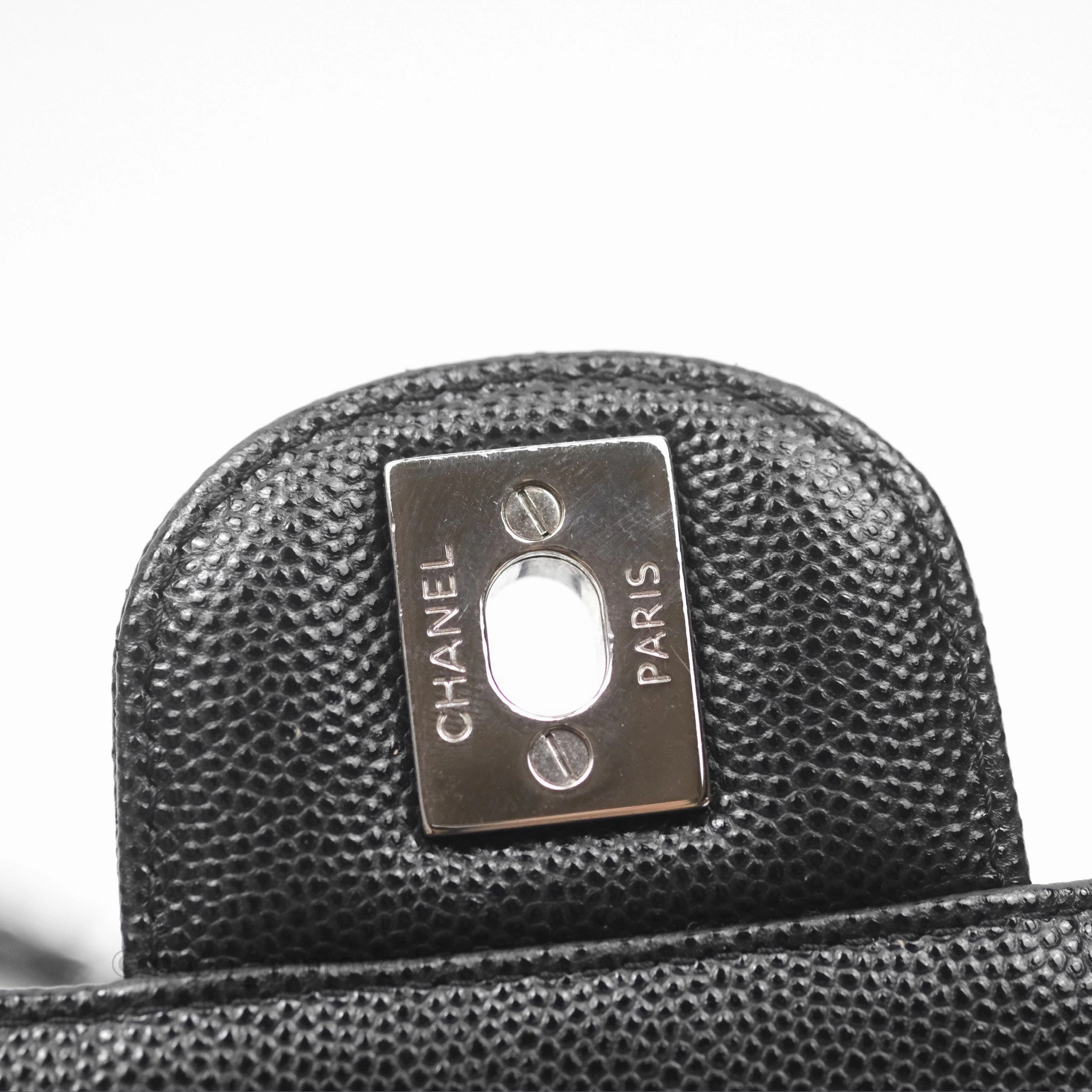 Chanel Mini Square Chevron Black Caviar Silver Hardware