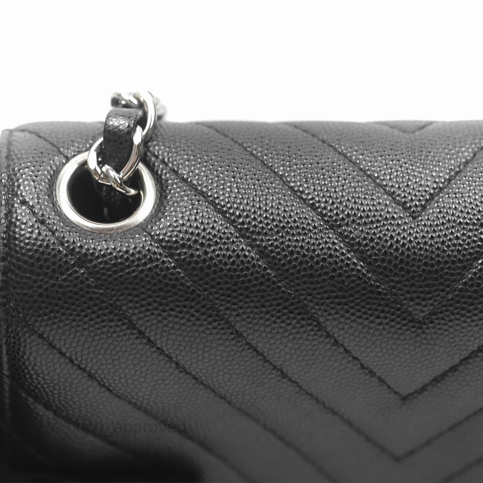 Chanel Mini Square Chevron Black Caviar Silver Hardware