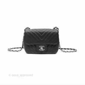 Chanel Mini Square Chevron Black Caviar Silver Hardware