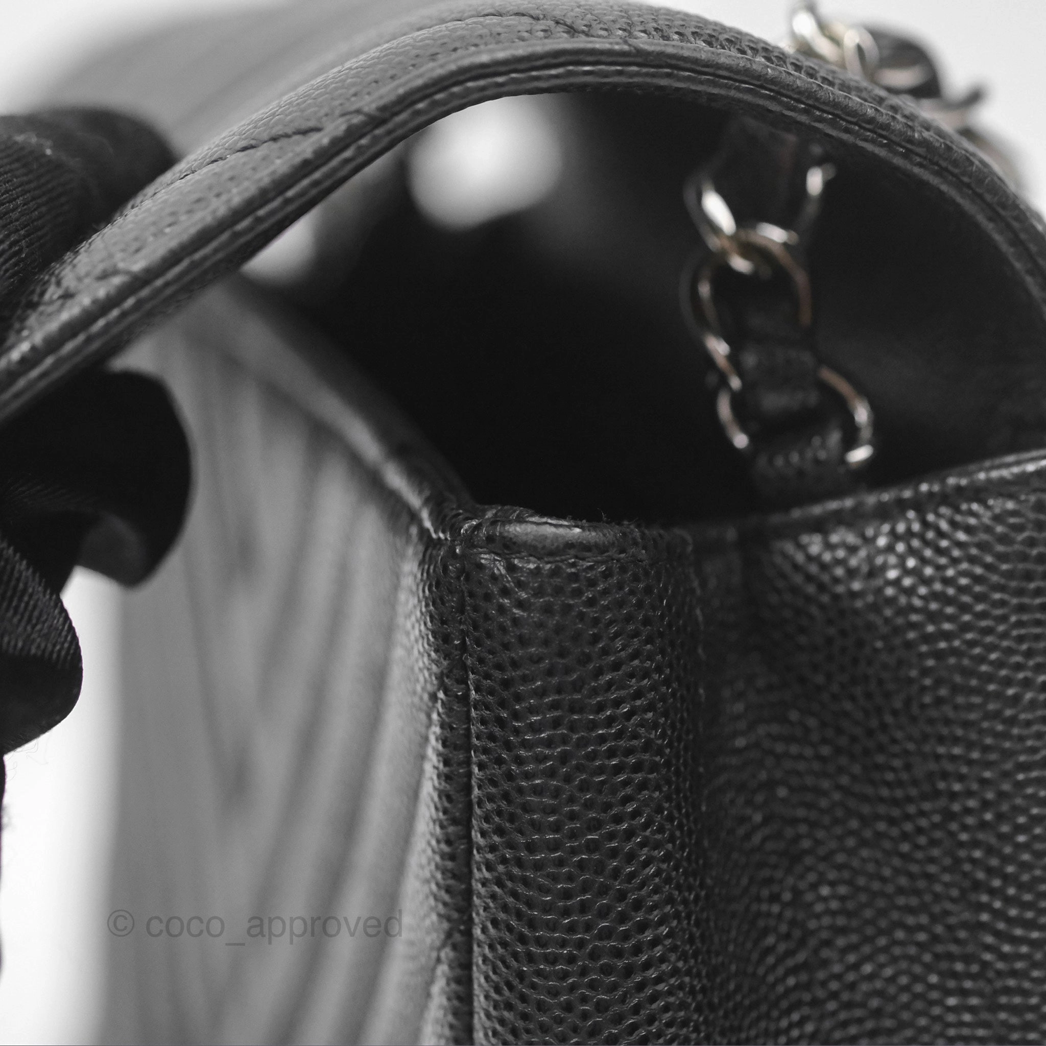 Chanel Mini Square Chevron Black Caviar Silver Hardware