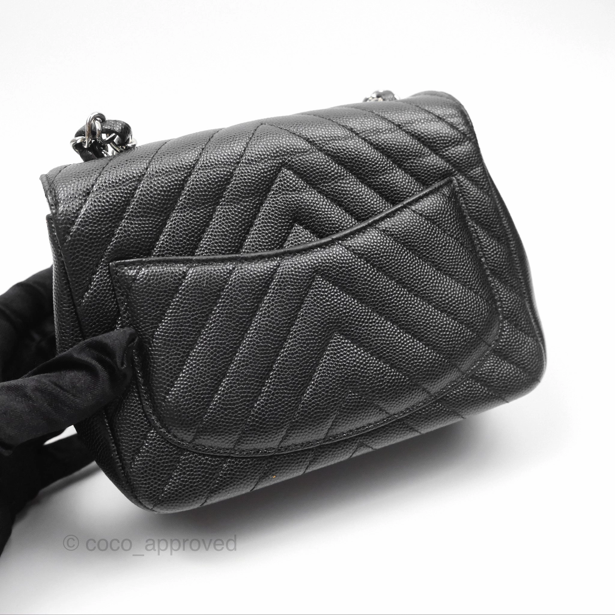 Chanel Mini Square Chevron Black Caviar Silver Hardware
