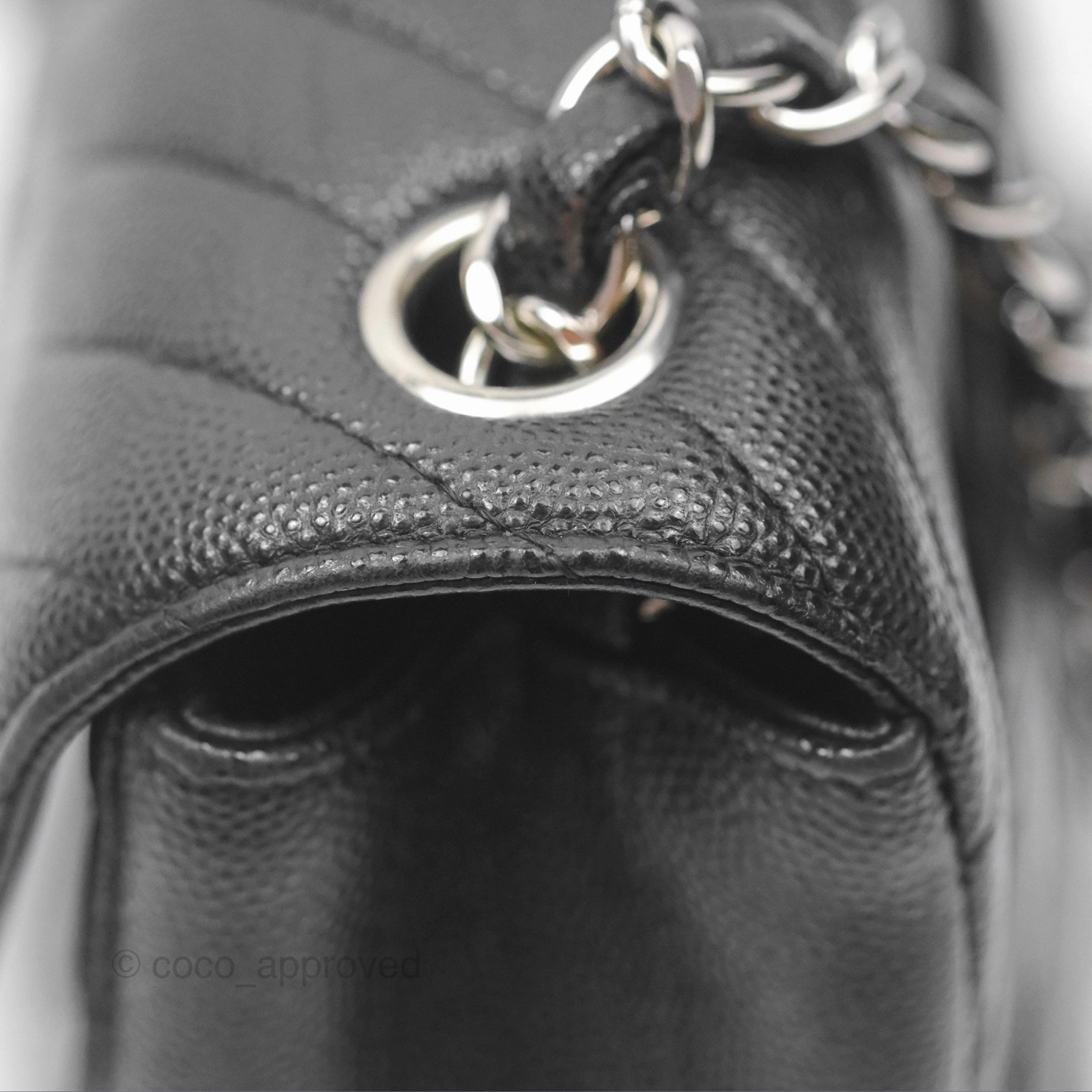 Chanel Mini Square Chevron Black Caviar Silver Hardware