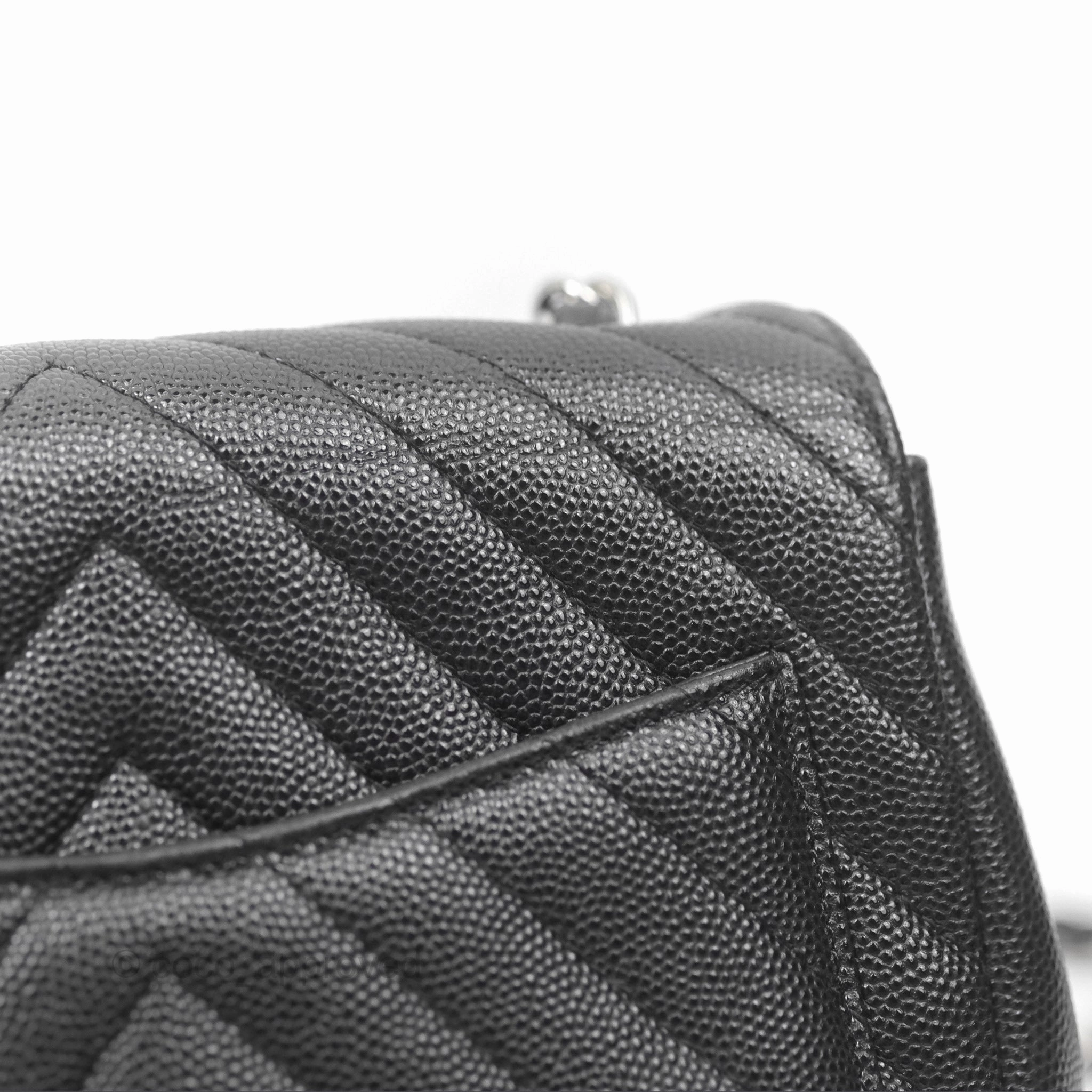 Chanel Mini Square Chevron Black Caviar Silver Hardware