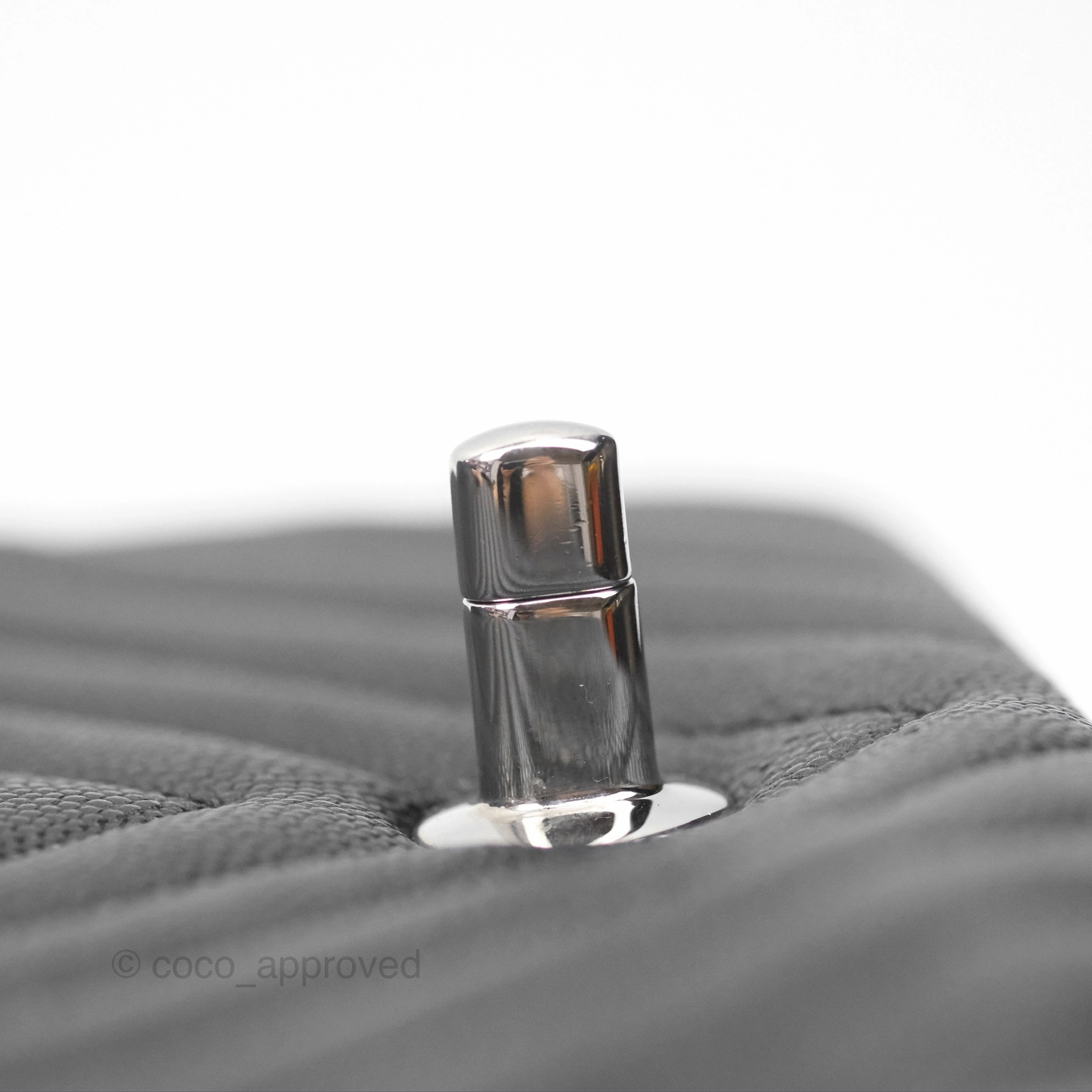 Chanel Mini Square Chevron Black Caviar Silver Hardware