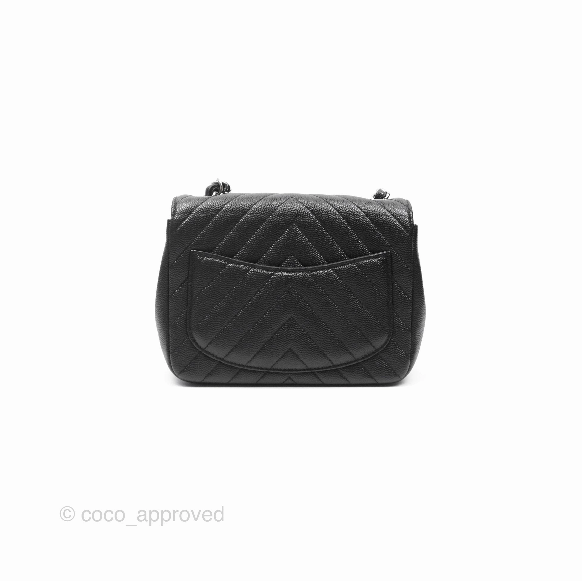 Chanel Mini Square Chevron Black Caviar Silver Hardware