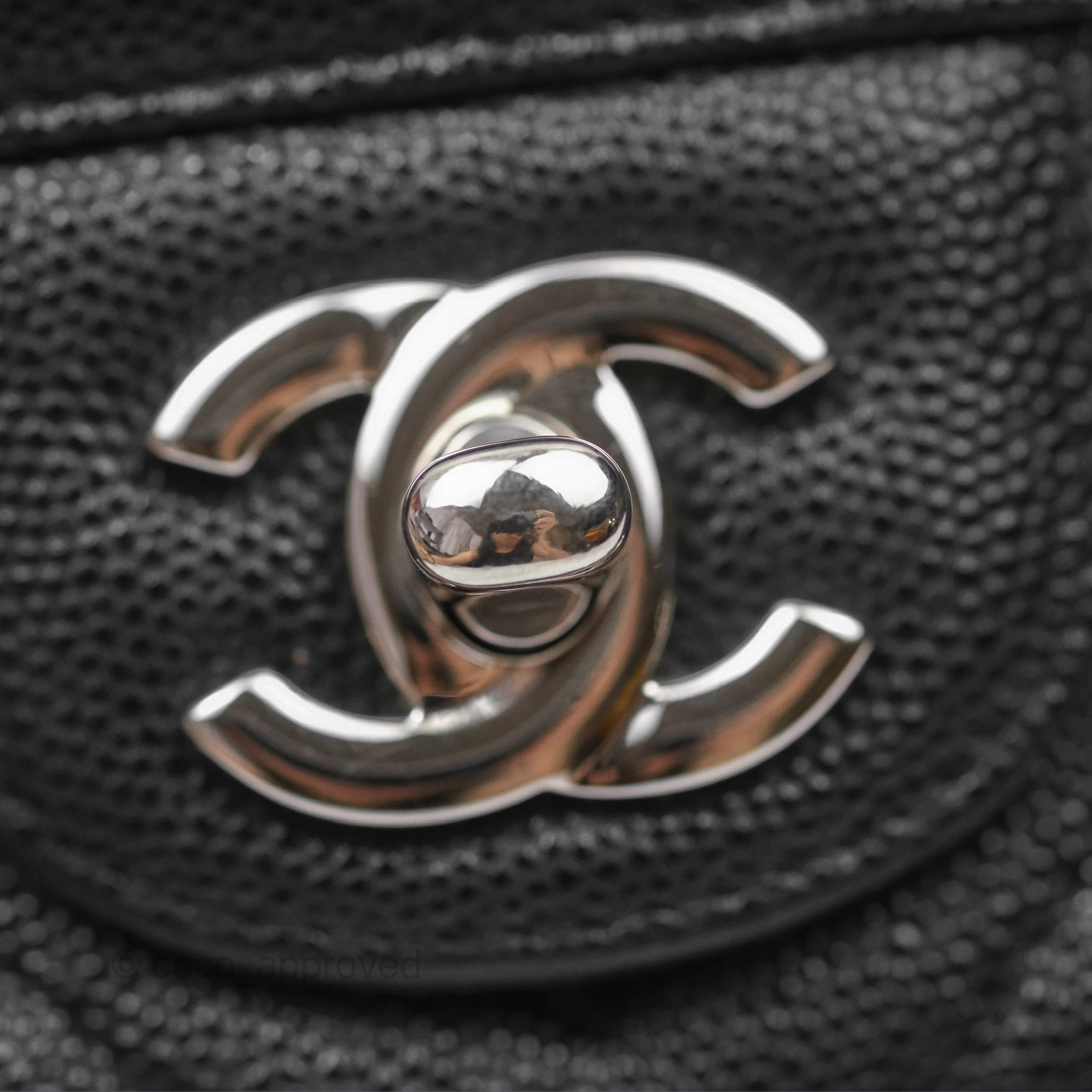 Chanel Mini Square Chevron Black Caviar Silver Hardware