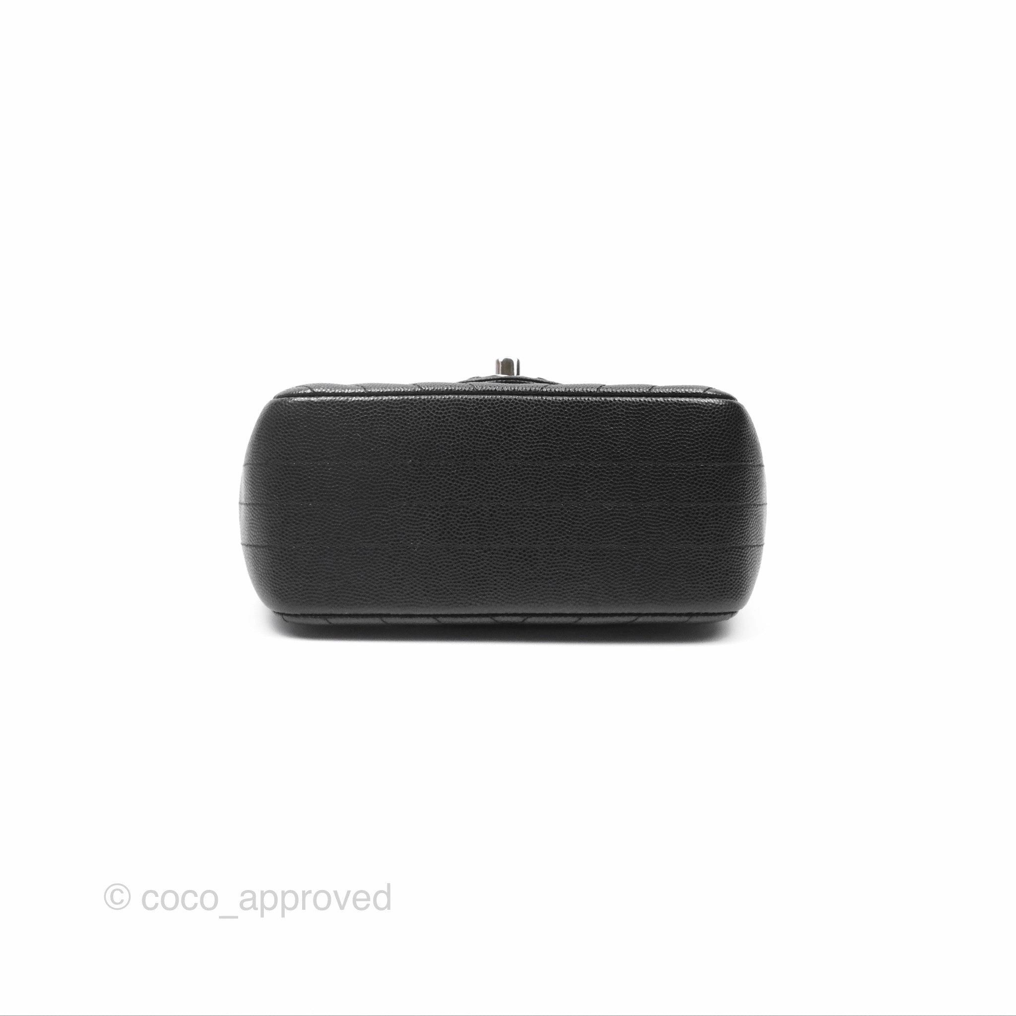 Chanel Mini Square Chevron Black Caviar Silver Hardware