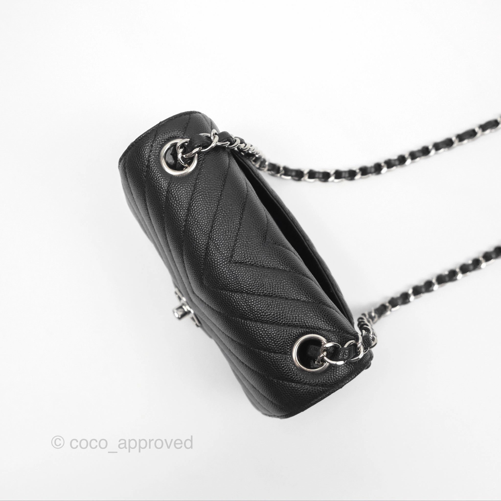Chanel Mini Square Chevron Black Caviar Silver Hardware
