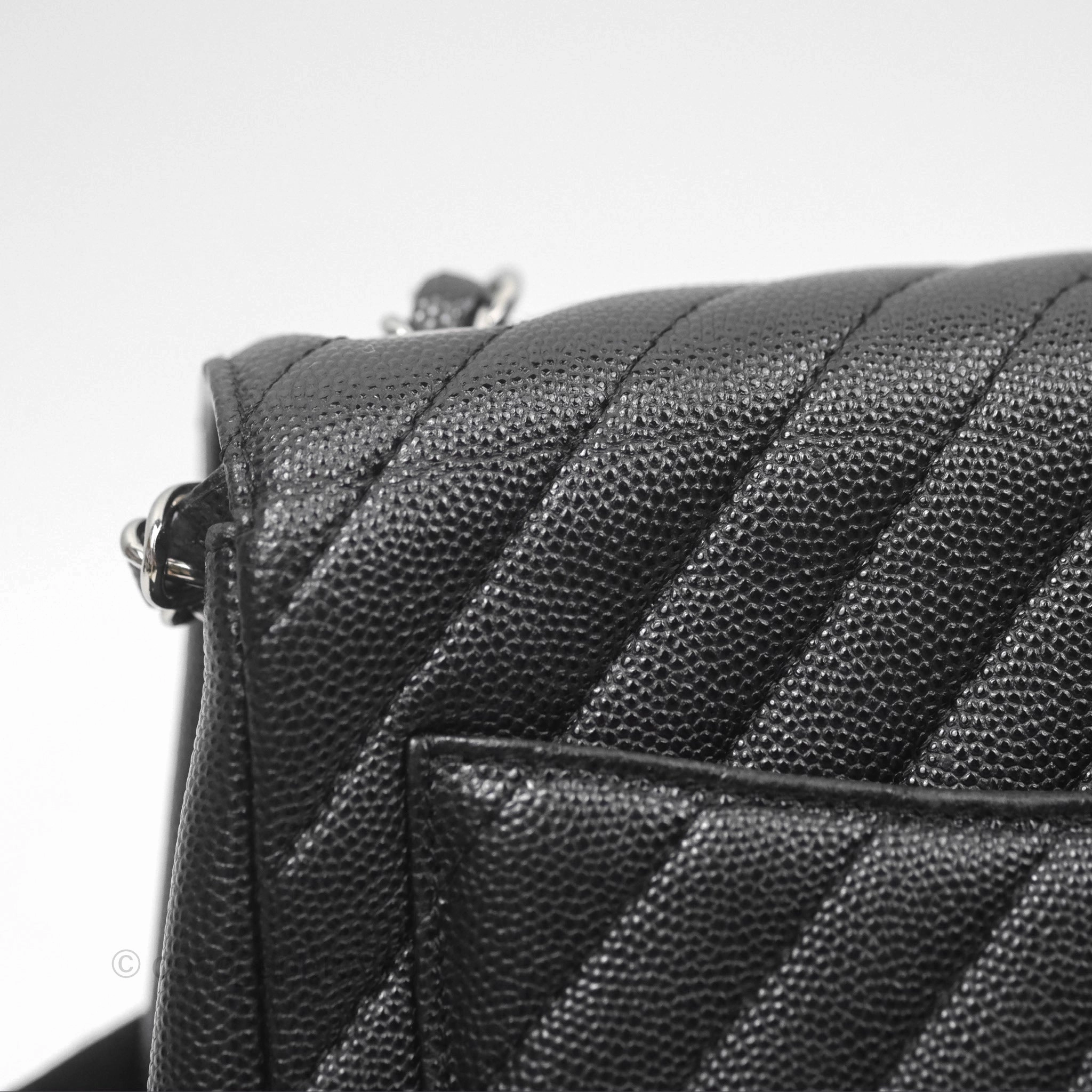 Chanel Mini Square Chevron Black Caviar Silver Hardware